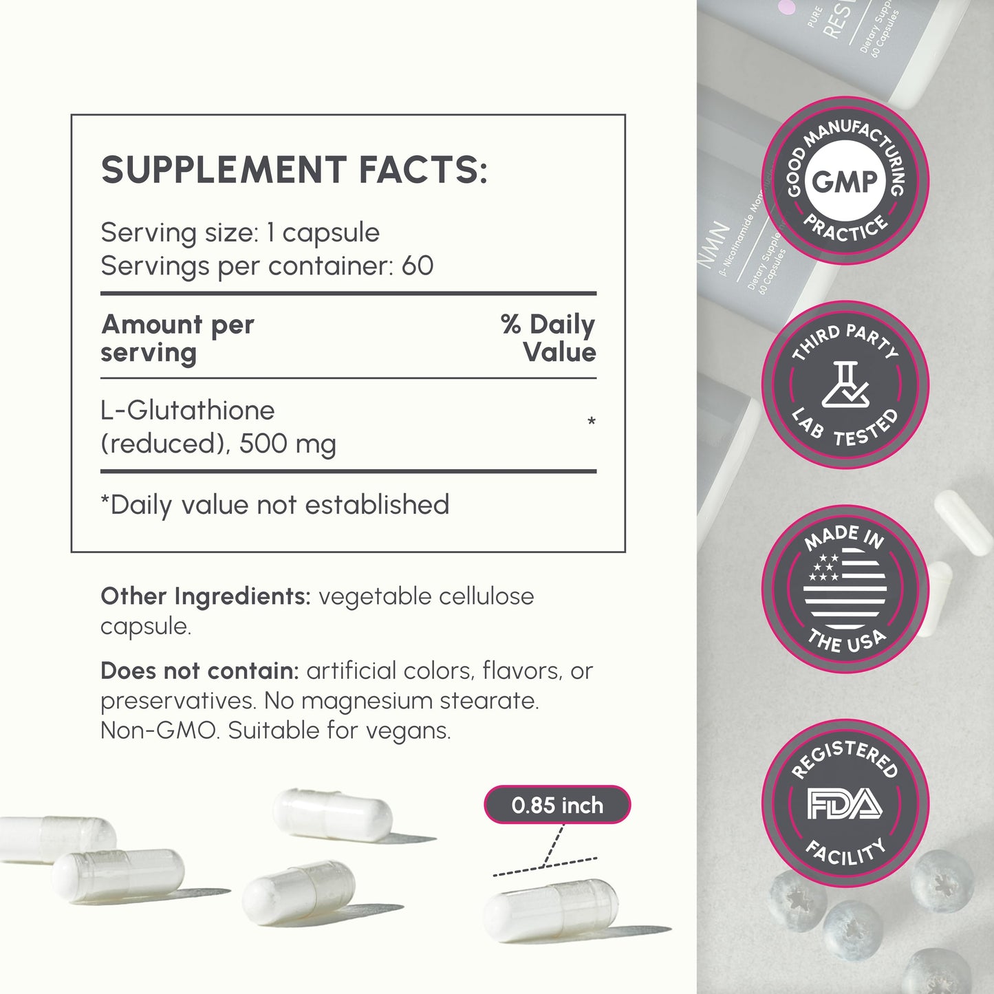 partiQlar L-Glutathione 500mg Capsule, 60 Veggie Capsules