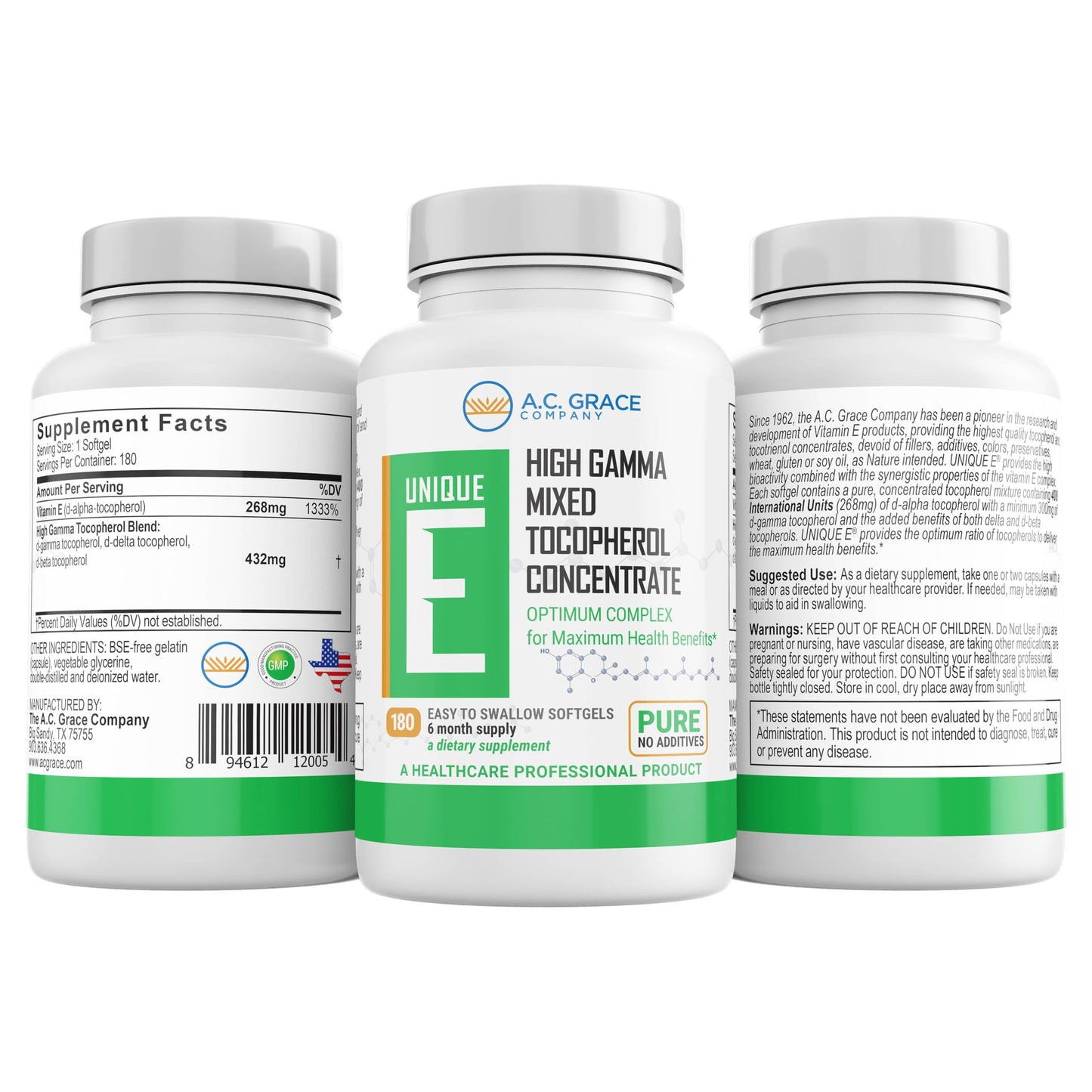 UNIQUE E Mixed Tocopherols Concentrate Softgels, 180 Count