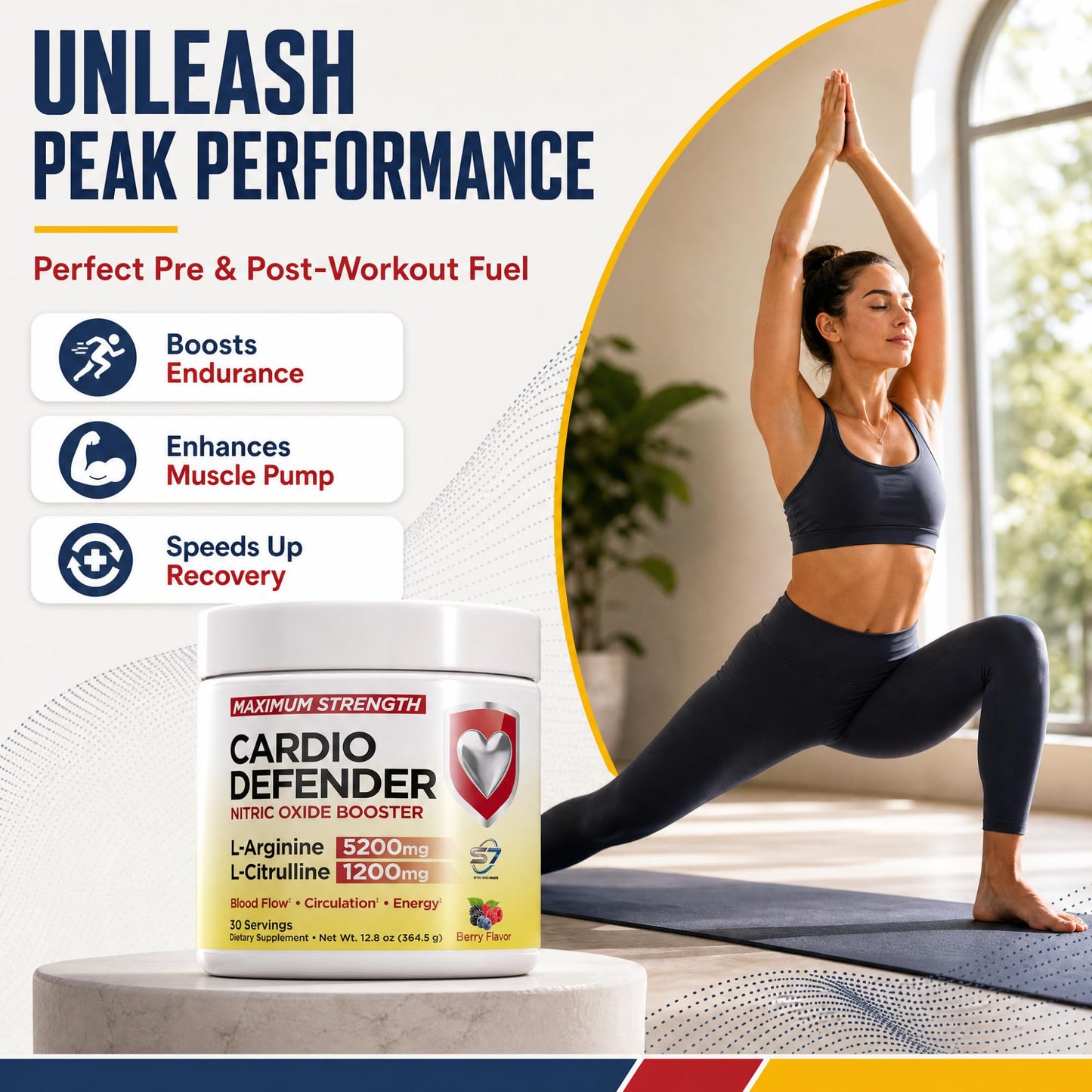 Cardio Defender L-Arginine 5200mg L-Citrulline 1200mg Nitric Oxide Booster Powder 12.8 Ounce