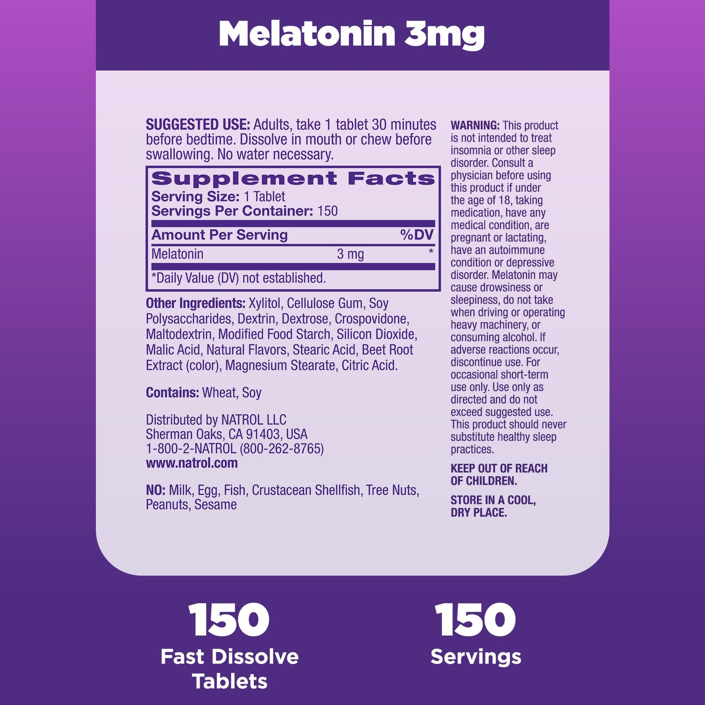 Natrol Melatonin 3mg Strawberry-Flavored Dietary Supplement for Restful Sleep, 1800 Tablets
