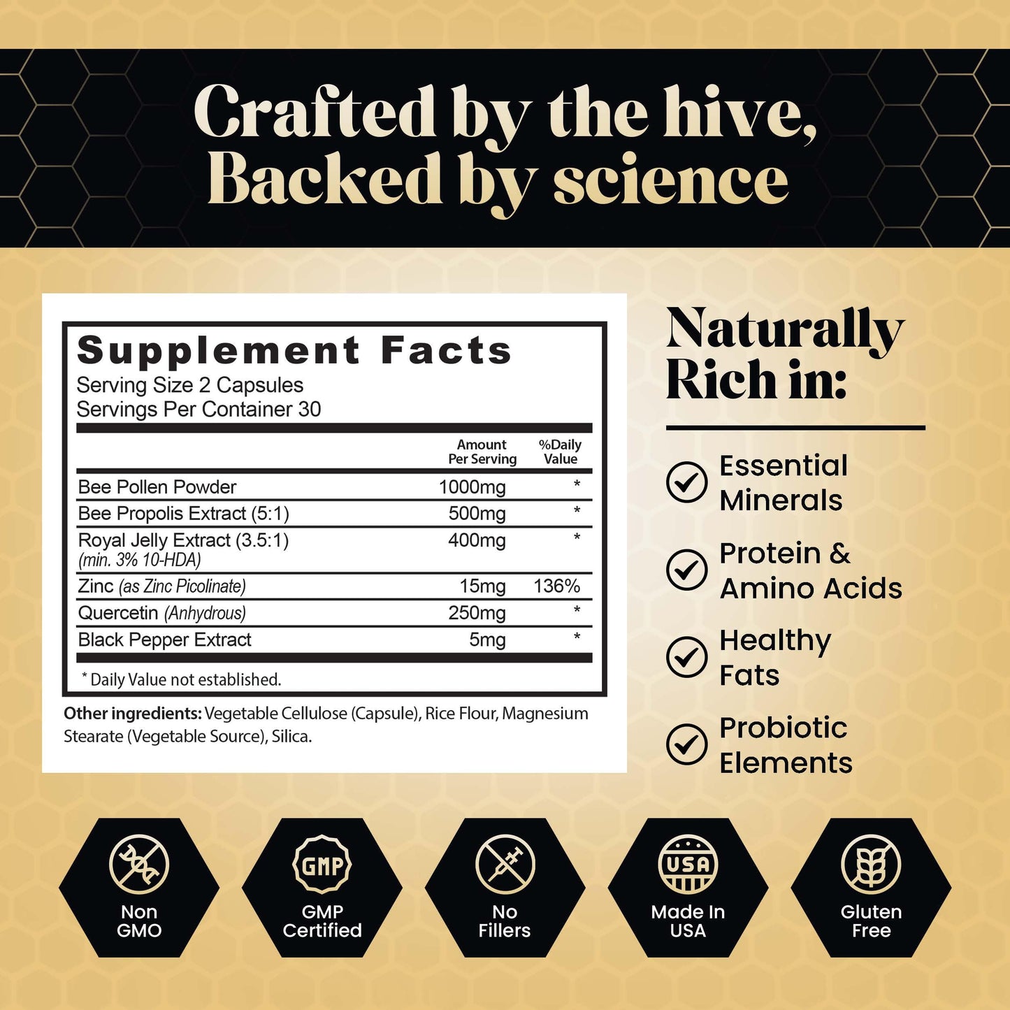 Essentials+ Bee Pollen Propolis & Royal Jelly Capsules, 60 Count