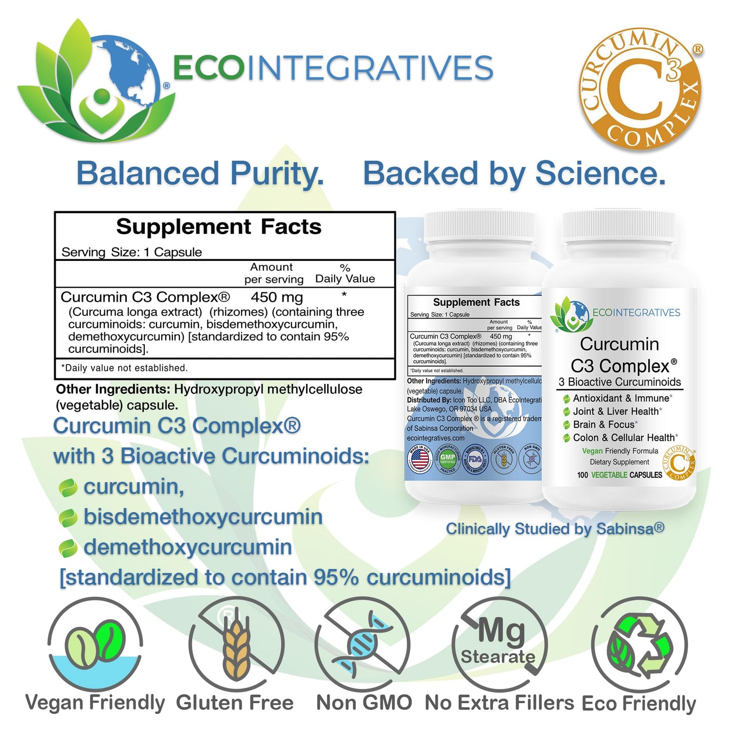 EcoIntegratives Turmeric Curcumin Curcuminoid Complex 450mg Capsule, 100 Vegetable Caps