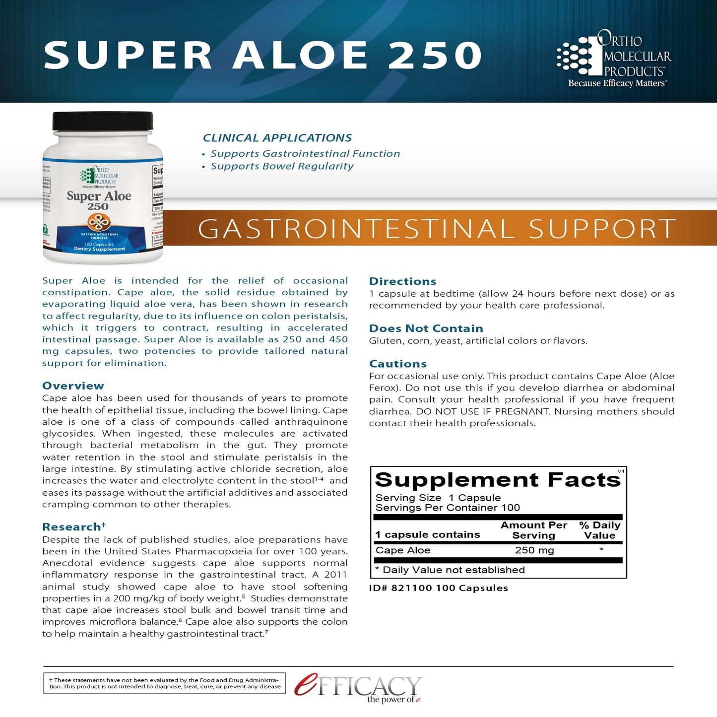 Ortho Molecular Products Super Aloe 250-100 Capsules 100
