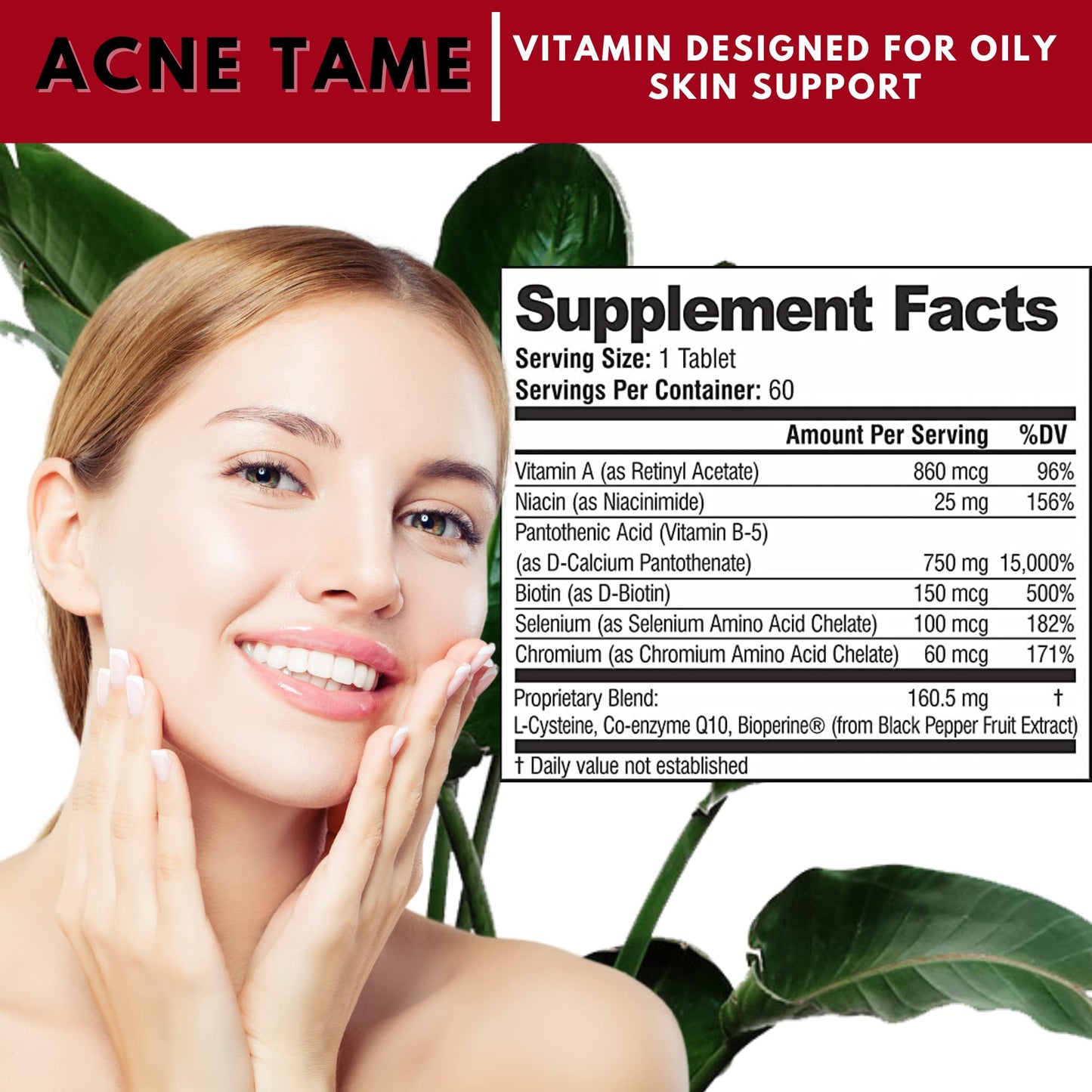 Acnetame Clear Skin Supplements Tablets 120 Count