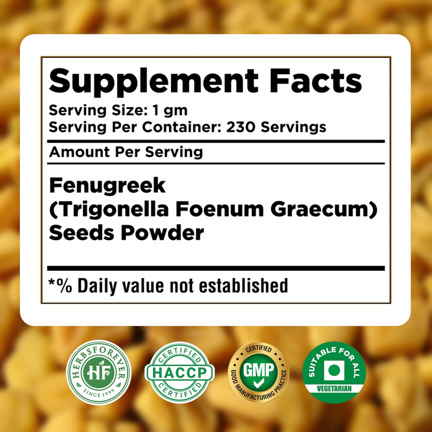 Herbsforever Fenugreek Powder (Seeds) Trigonella Foenum-Graecum, 230 g