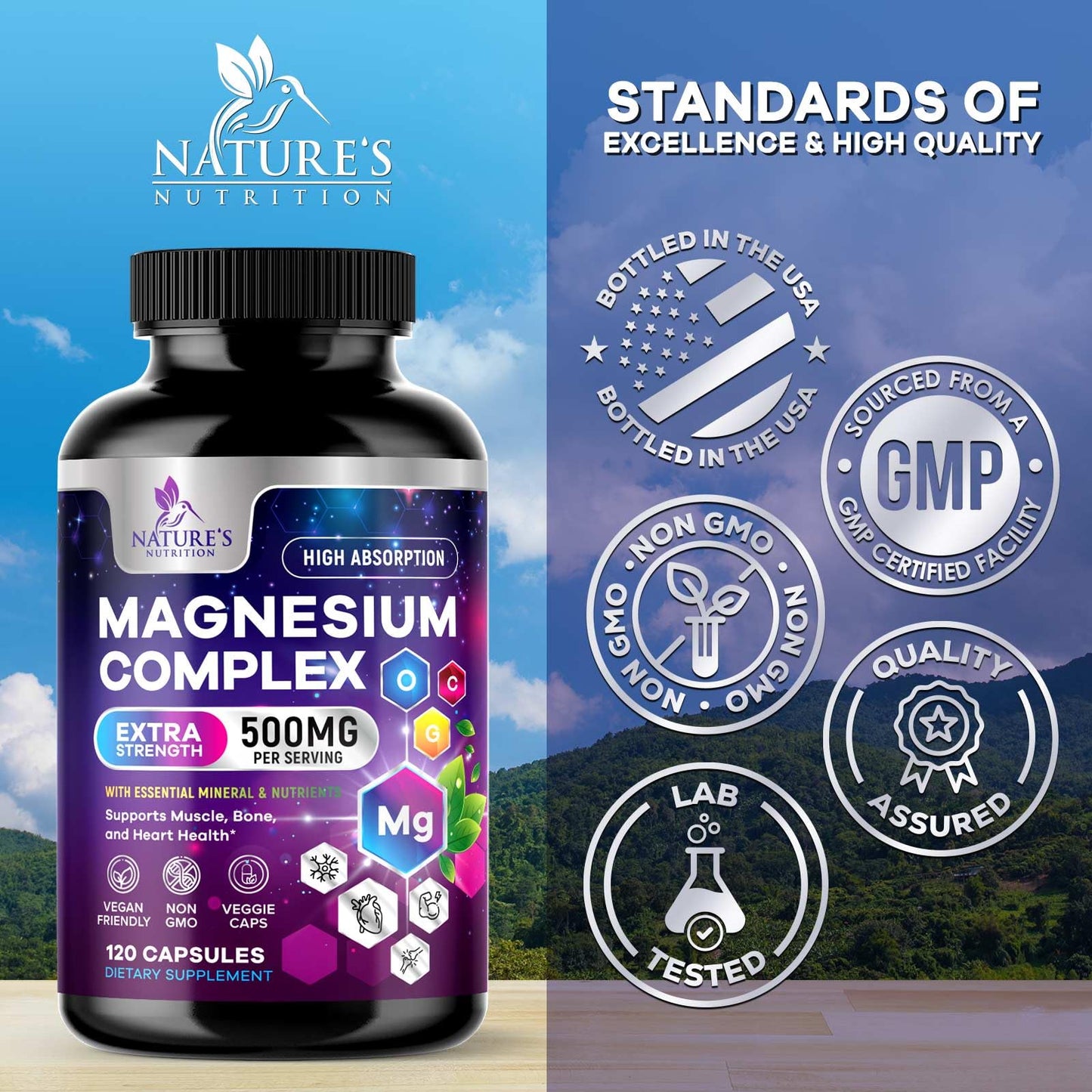 Nature's Nutrition Magnesium Complex Supplement 120 Capsules