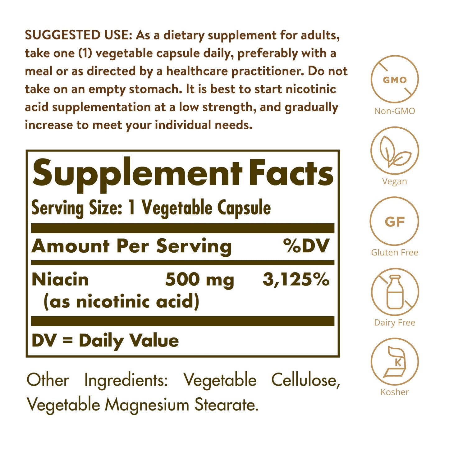 Solgar Niacin (Vitamin B3) 500 mg Capsules, 250 Count