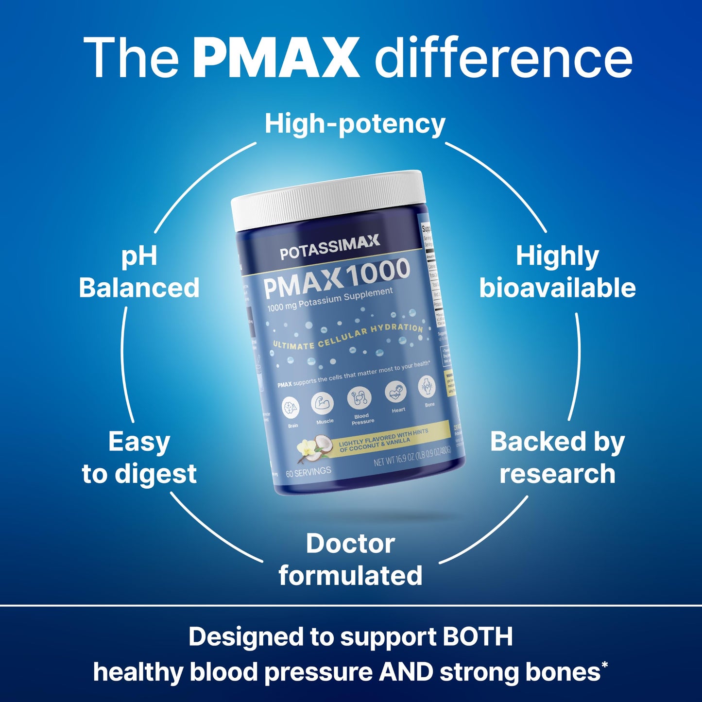 PotassiMax PMAX1000 High Dose Pure Potassium Electrolyte Supplement Powder, 16.9 oz