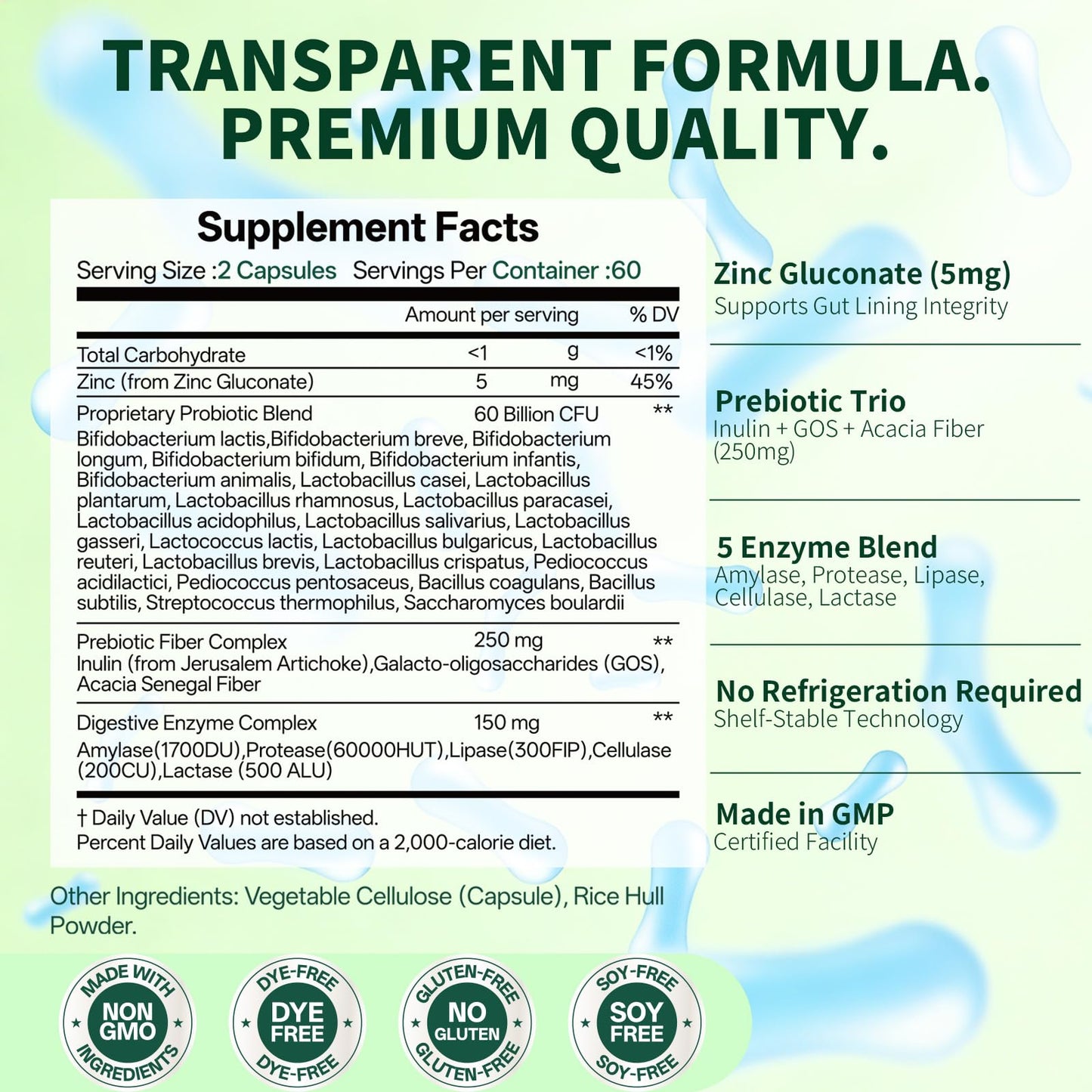 HABIZIYA Probiotics 60 Billion CFU with Prebiotics & Digestive Enzymes — 24-Strain Gut Health Supplement for Women & Men, Capsule, 120 Count
