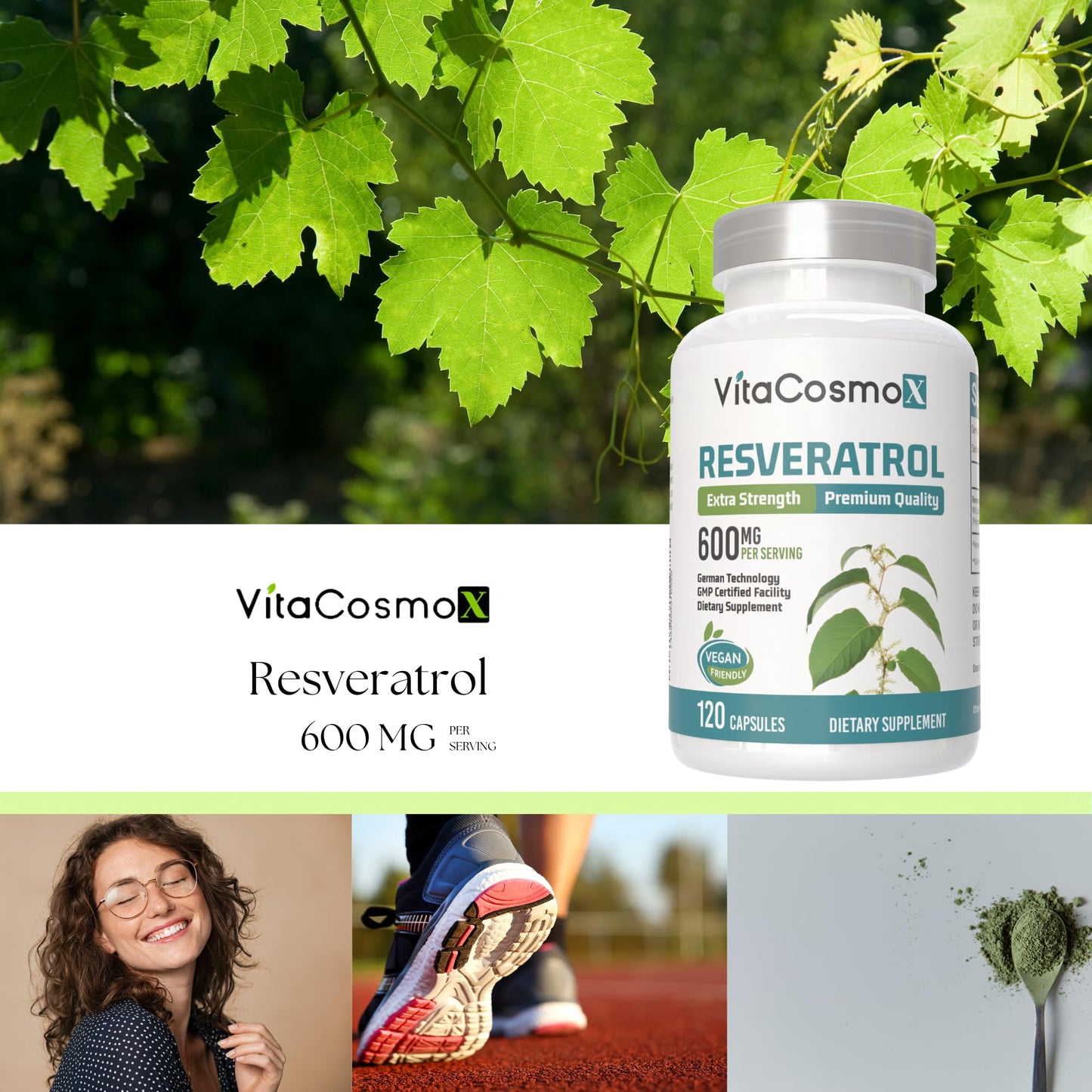 VitaCosmoX Resveratrol Supplements Capsules 120 Count