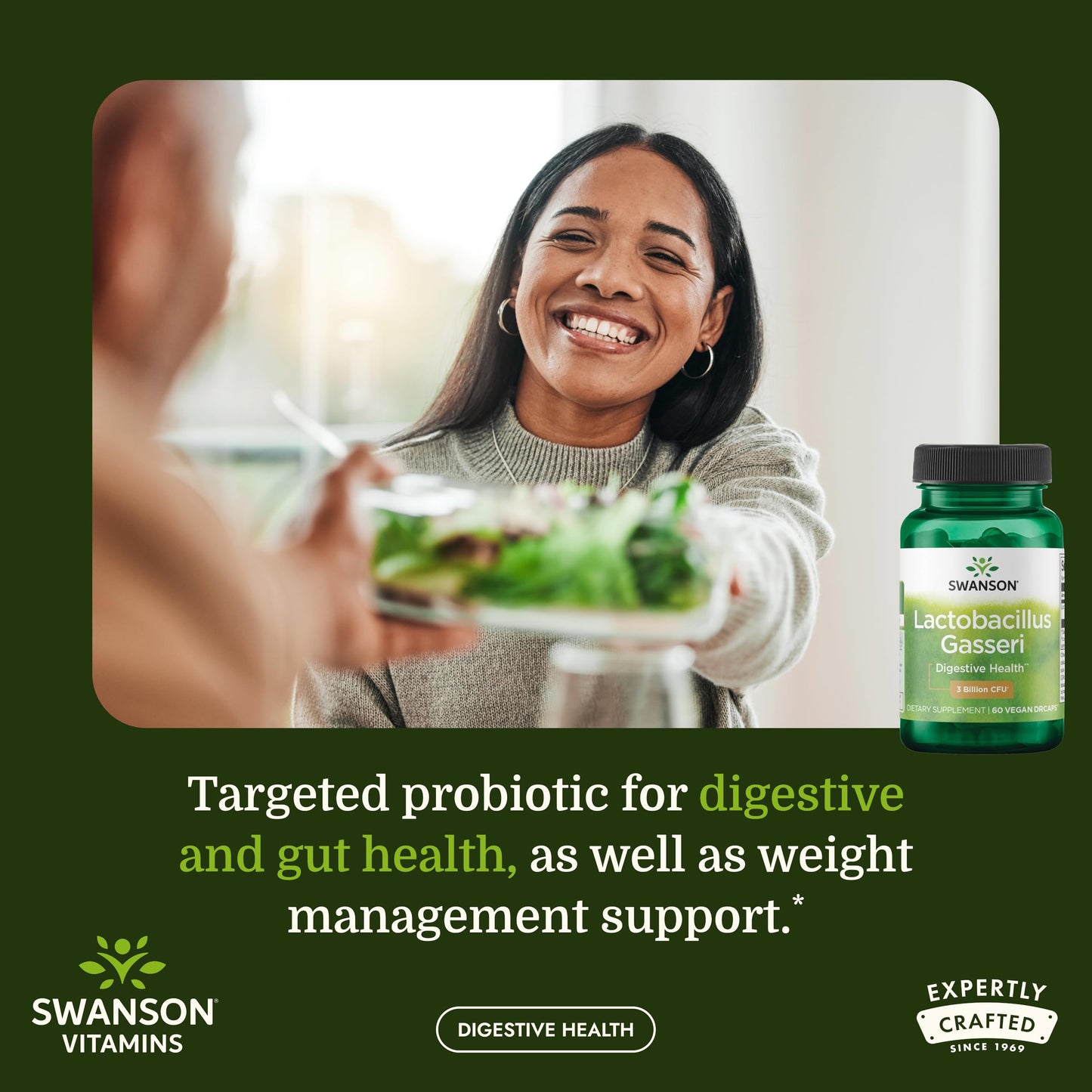 Swanson Lactobacillus Gasseri Probiotic for Adults Seeking Digestive and Metabolic Support with 3 Billion CFU - Acid-Resistant, No Refrigeration, 180 Capsules