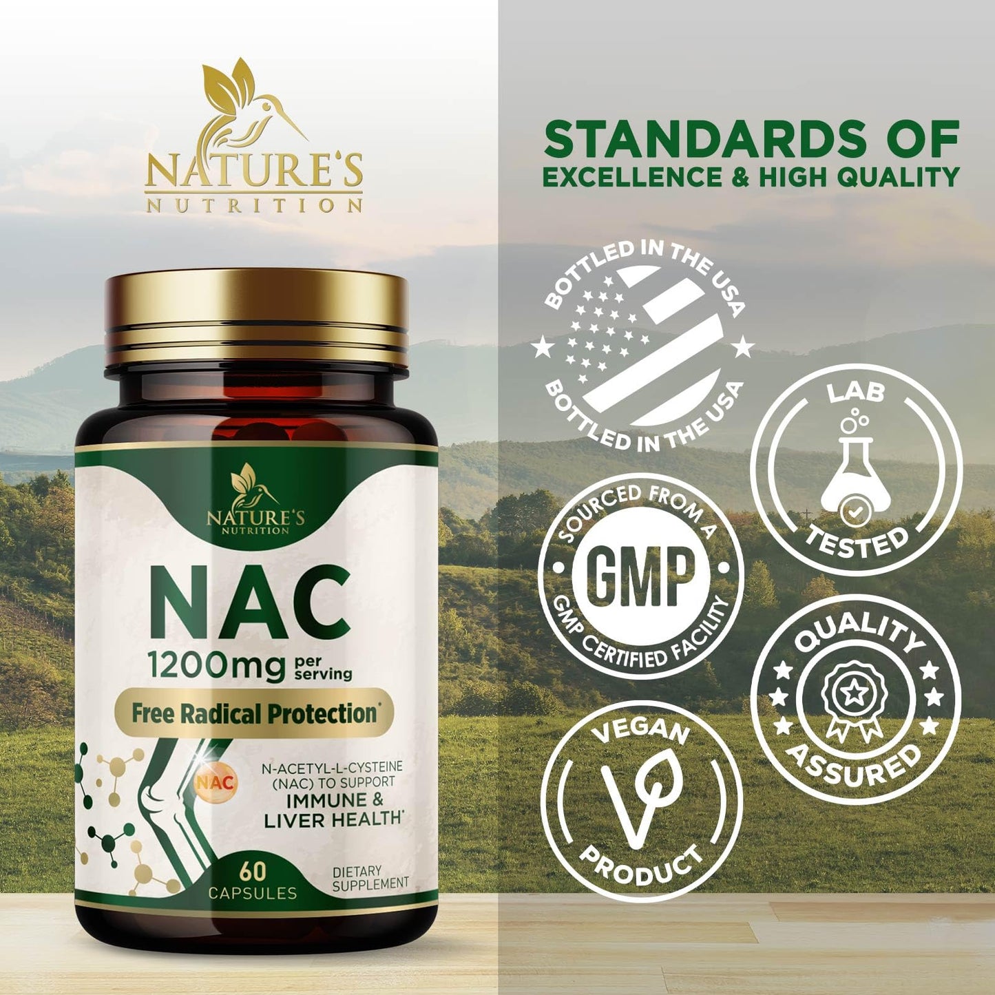Nature's Nutrition N-Acetyl-L-Cysteine (NAC) 1200 mg, 60 Veggie Capsules