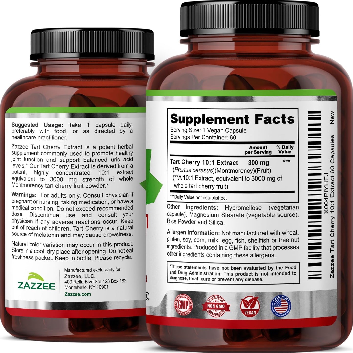 Zazzee Tart Cherry 10:1 Extract Capsule, 60 Count