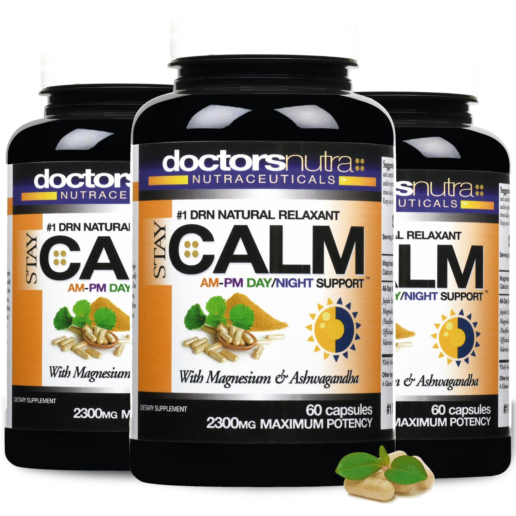 Doctors Nutra Nutraceuticals Stay-Calm Daytime-Nighttime 24 Hour Support - All Natural Relaxant Relief Support - Ashwagandha, L-Theanine and More, 180 Capsules