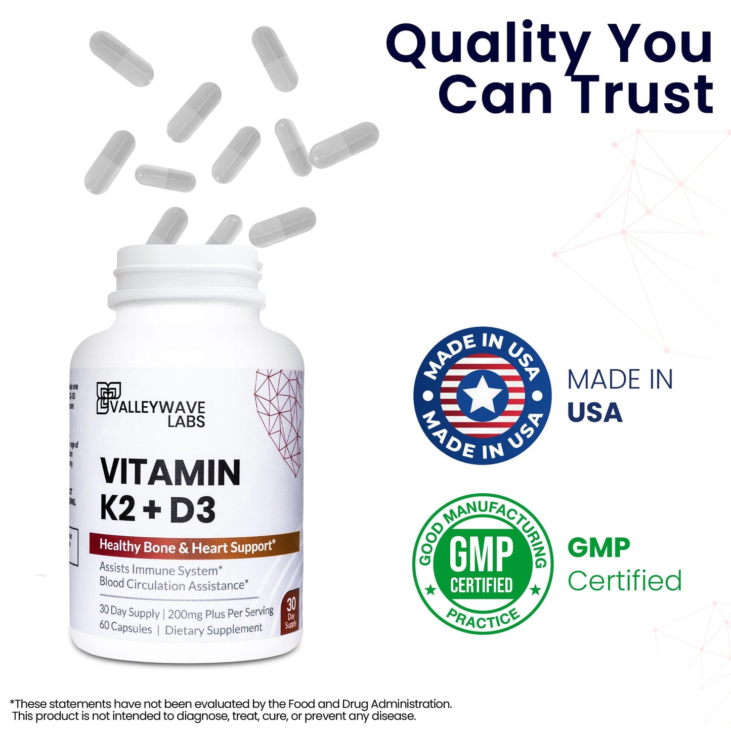 Valleywave Labs Vitamin D3 K2 Capsules 60 Capsules