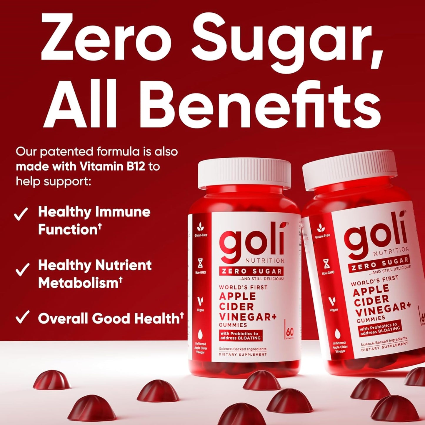 Goli Zero Sugar Apple Cider Vinegar Gummies, 300 Count