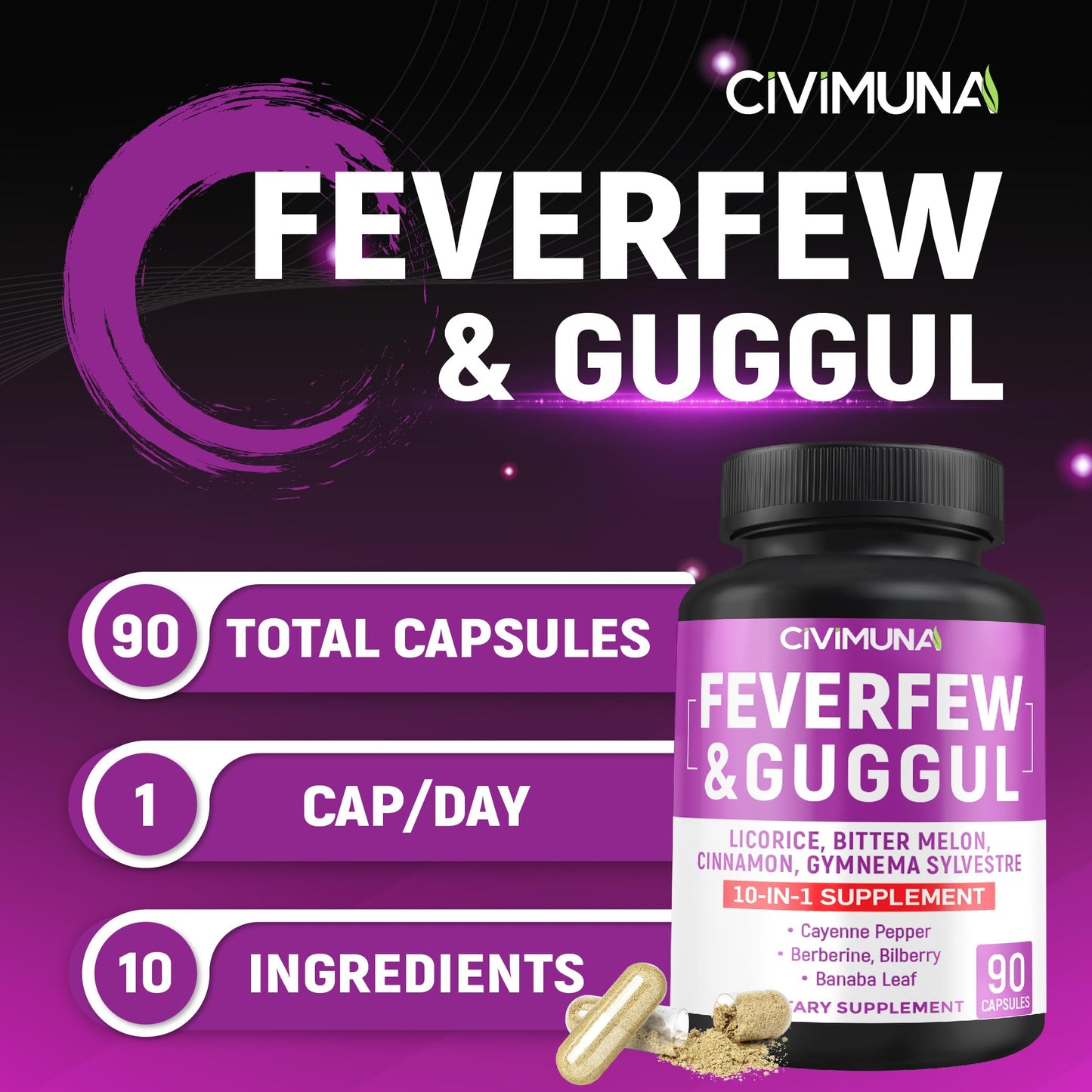 CIVIMUNA Feverfew Capsules, 90 Count