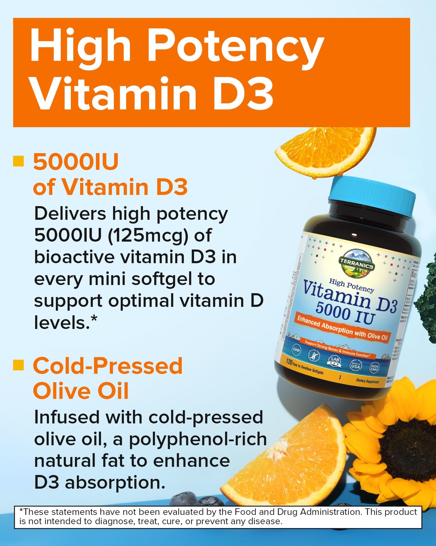 Terranics Vitamin D3 5000IU (125mcg) Capsule, 120 Count