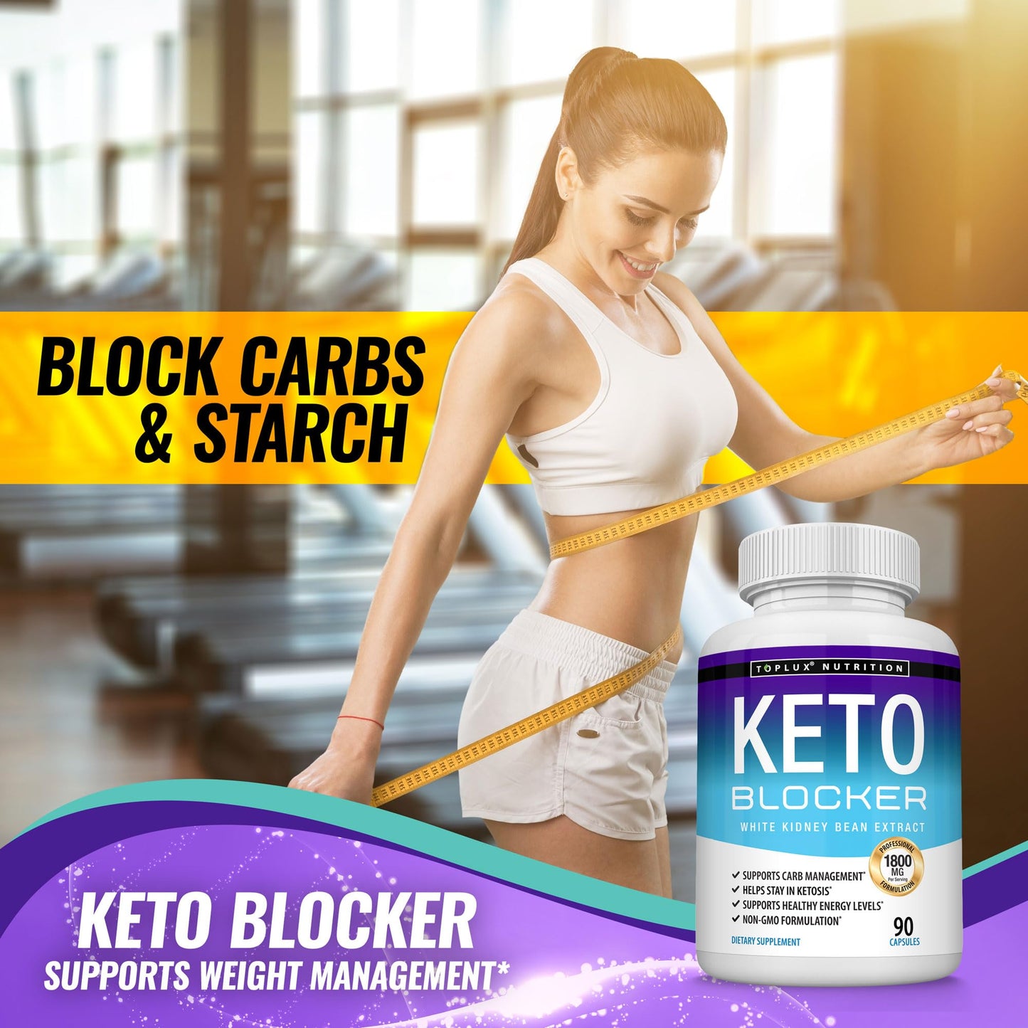 Toplux Keto Blocker White Kidney Bean Extract 1800 mg Capsules 90 Count