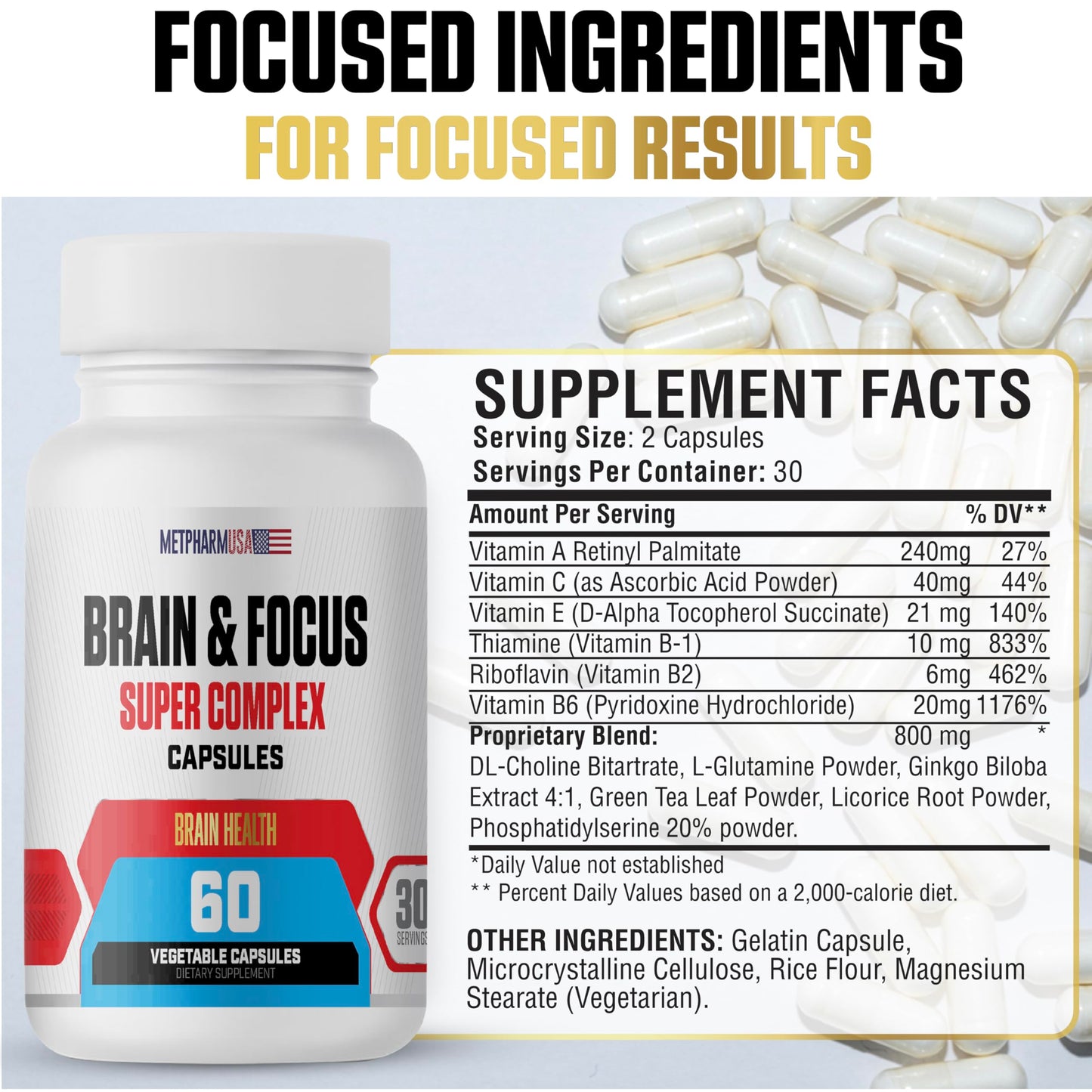 MetpharmUSA Brain & Focus Nootropic Advanced Formula 60 Capsules