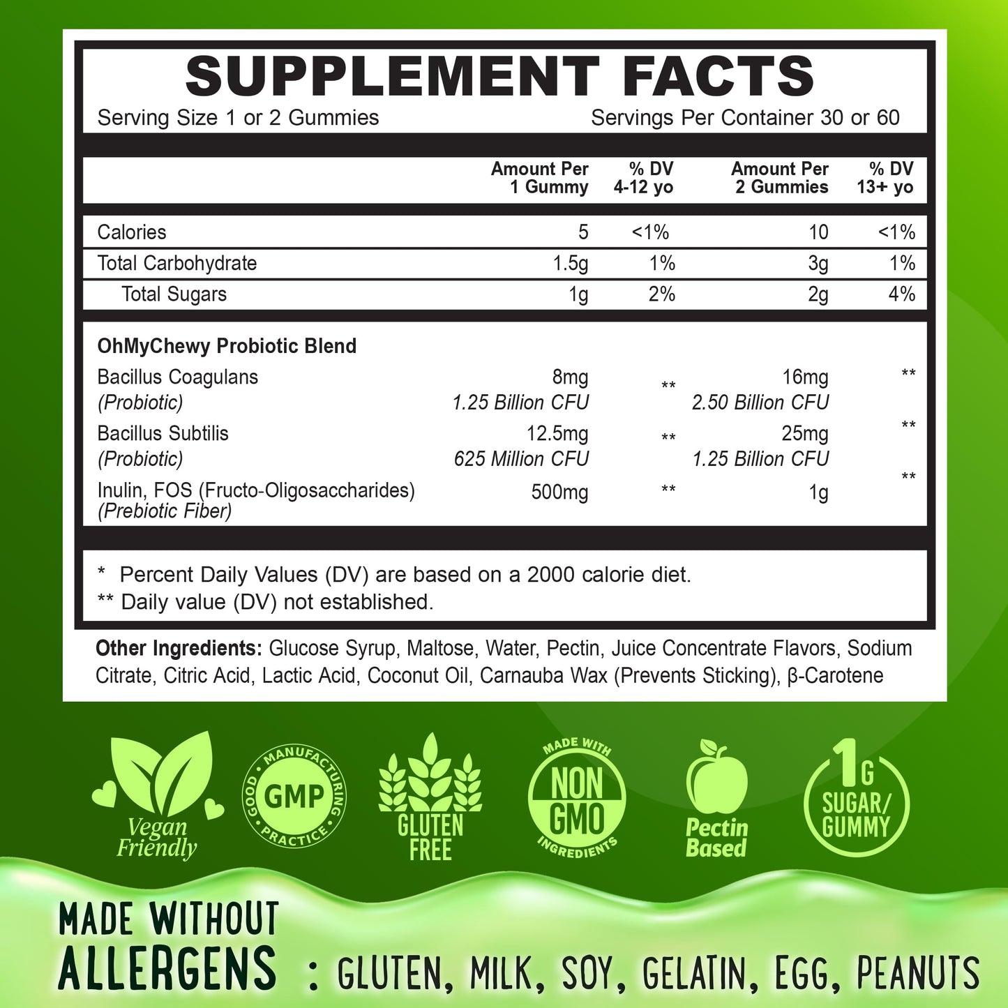 OH MY CHEWY Center-Filled Kids Probiotic Gummies Gummy 60 Count