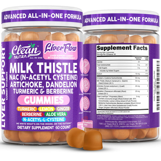 Clean Nutraceuticals Milk Thistle NAC Supplement N-Acetyl Cysteine, 60 Gummies