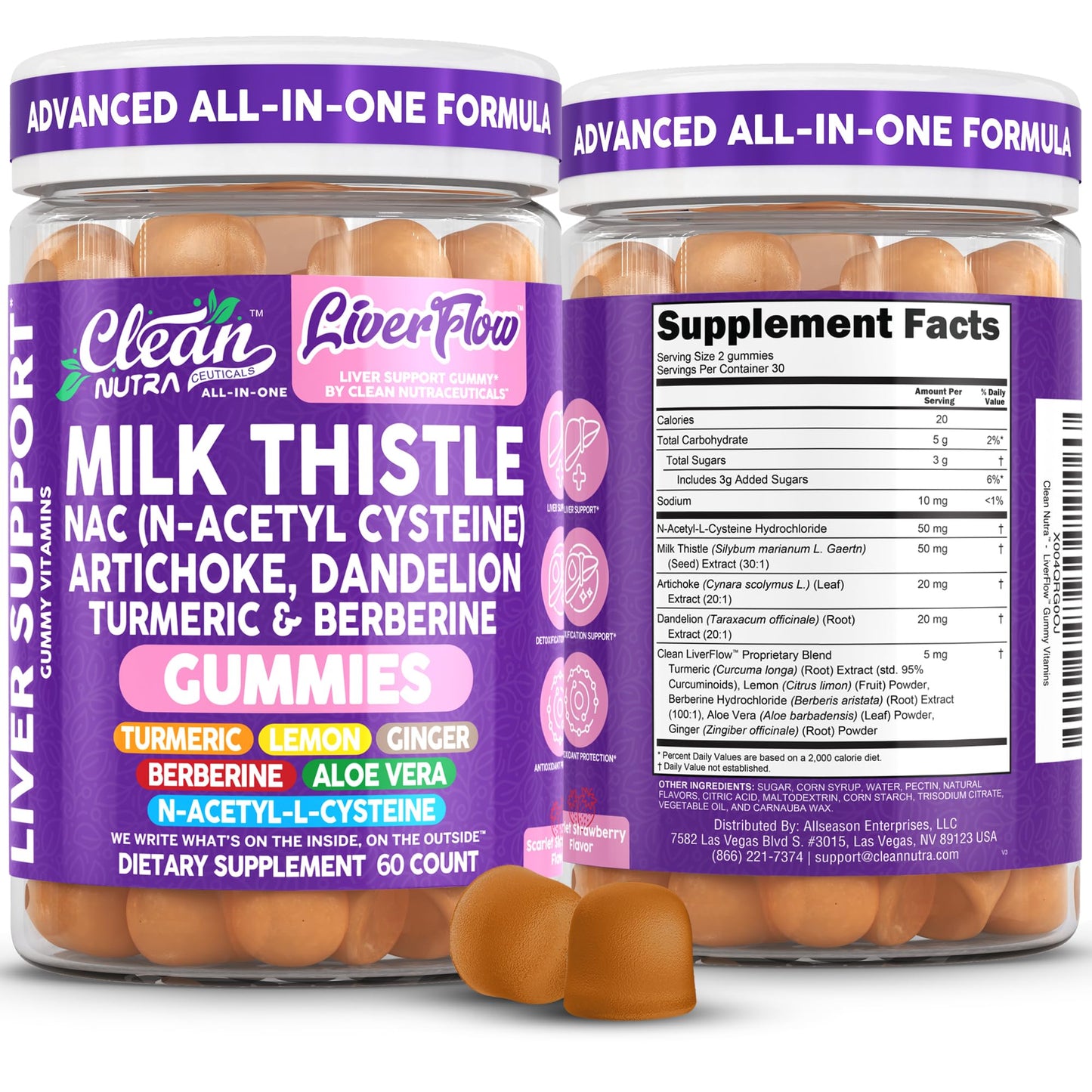 Clean Nutraceuticals Milk Thistle NAC Supplement 60 Gummies