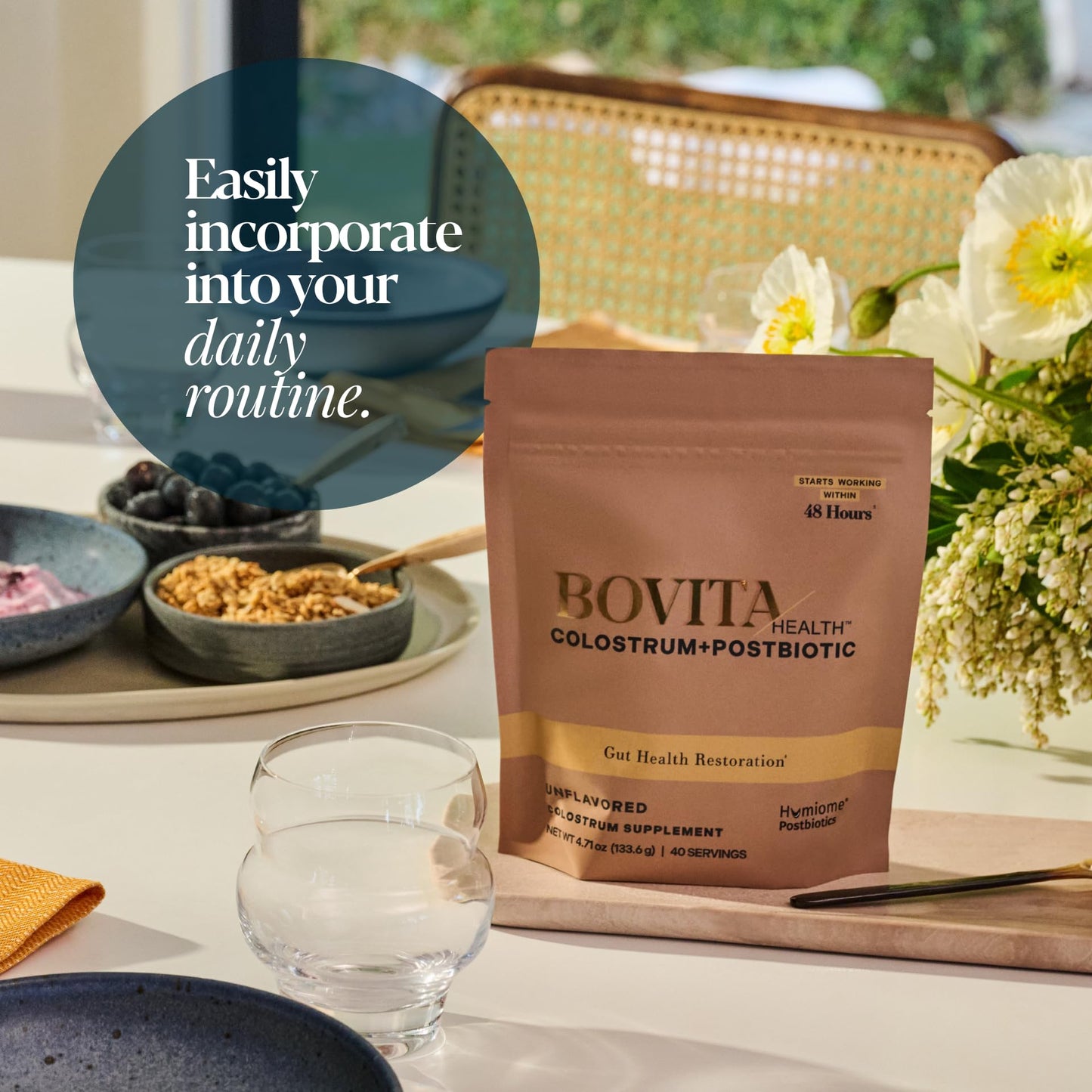 Bovita Health Colostrum + Postbiotic Powder Supplement, 40 Servings
