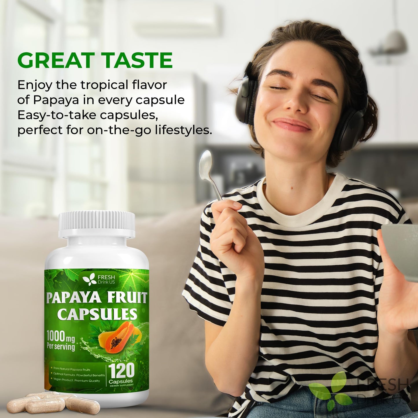 FRESHDRINKUS Papaya Fruit Extract Capsules, 120 Count
