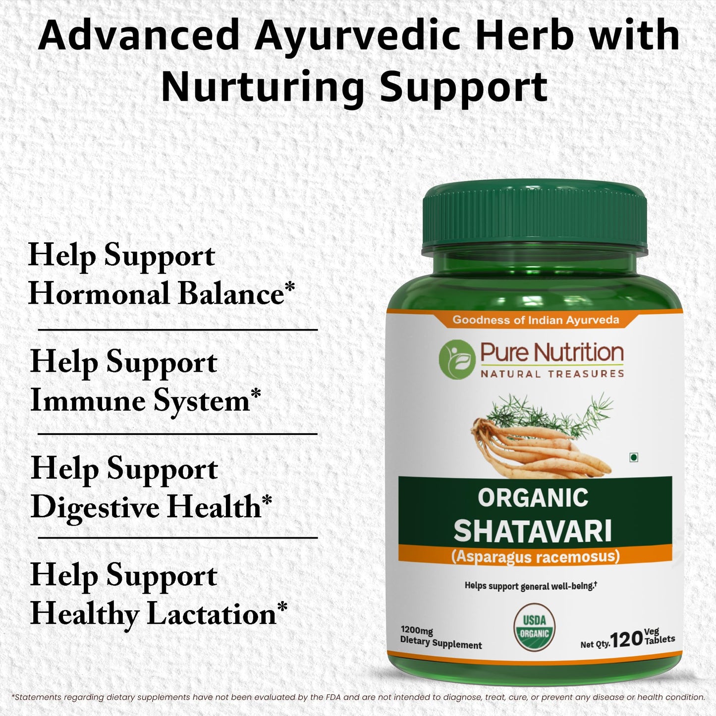 Pure Nutrition Natural Treasures Shatavari Tablets 120 Count