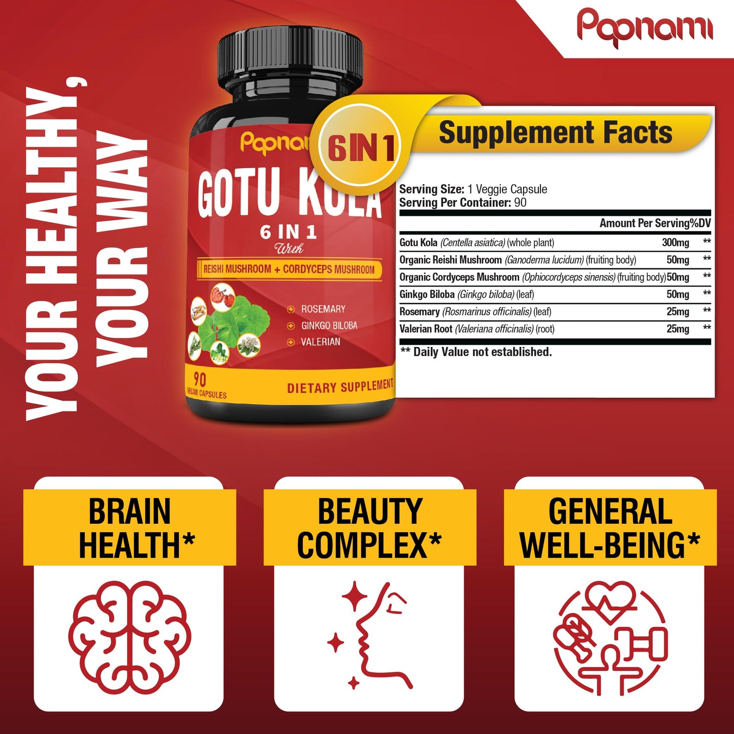 Papnami Organic Gotu Kola Extract Capsules, 90 Count