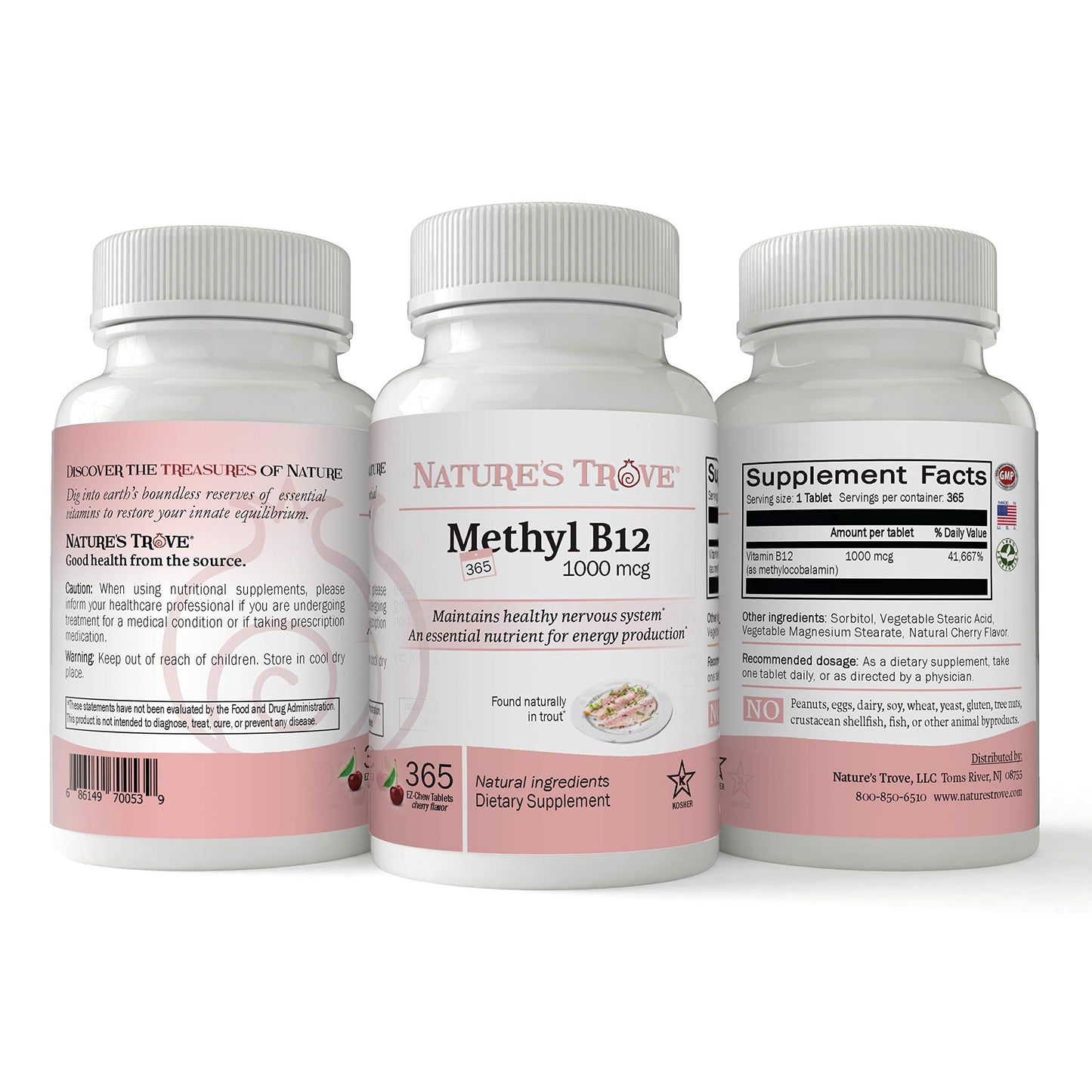 Nature's Trove Vitamin B12 Methylcobalamin 1000 mcg Tablet, 365 Count