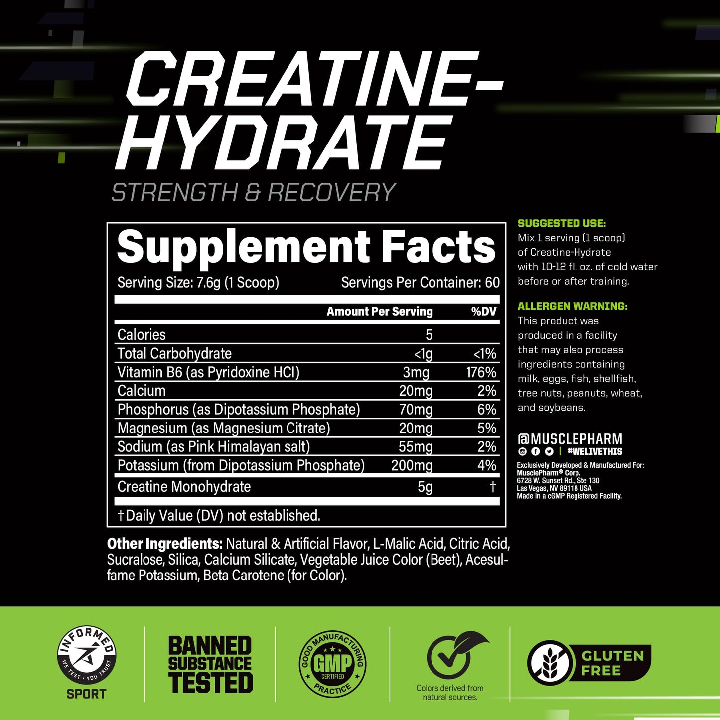 Muscle Pharm Creatine Monohydrate Hydration Powder 15.2 Ounce