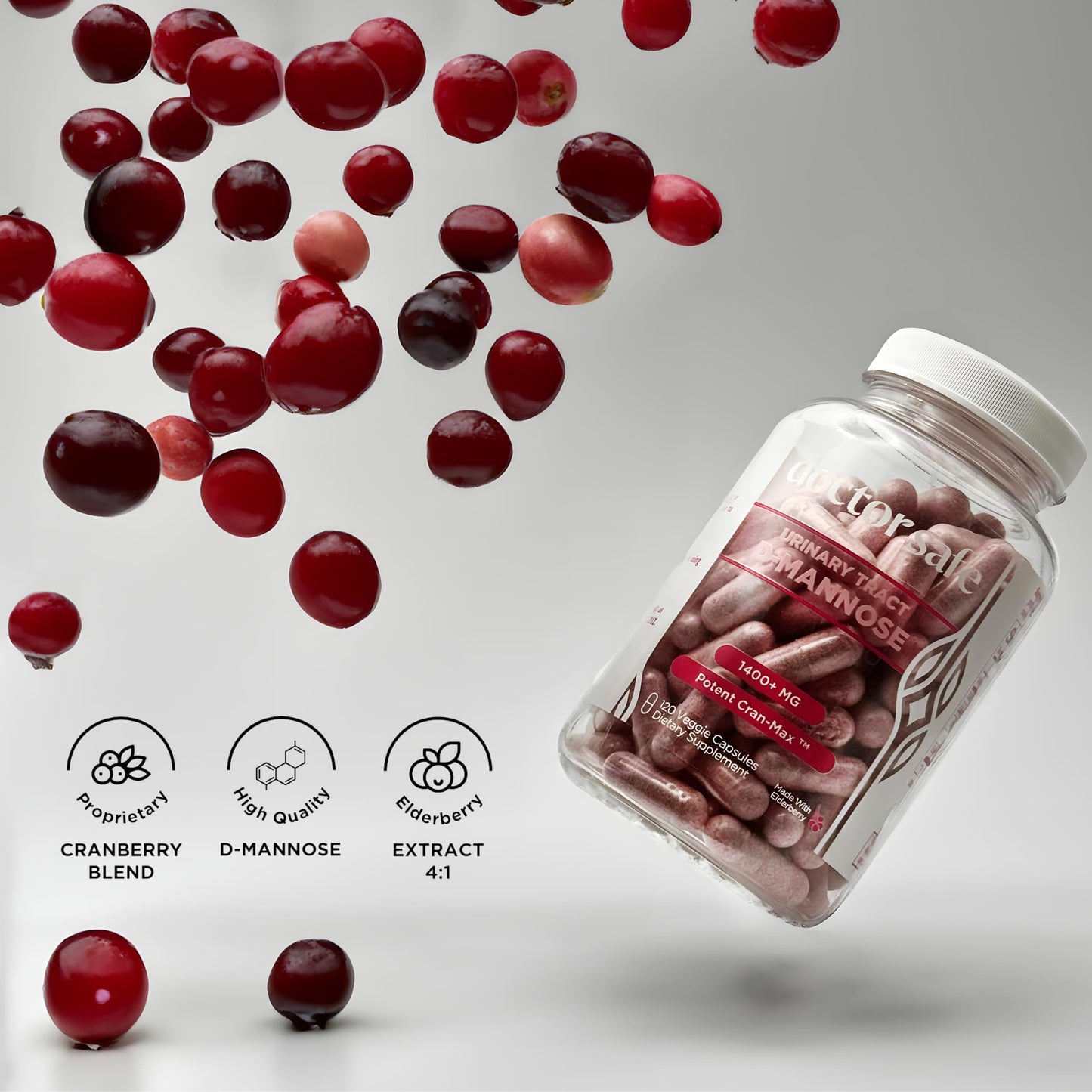 DOCTOR SAFE Cranberry D-Mannose Capsules, 120 Count