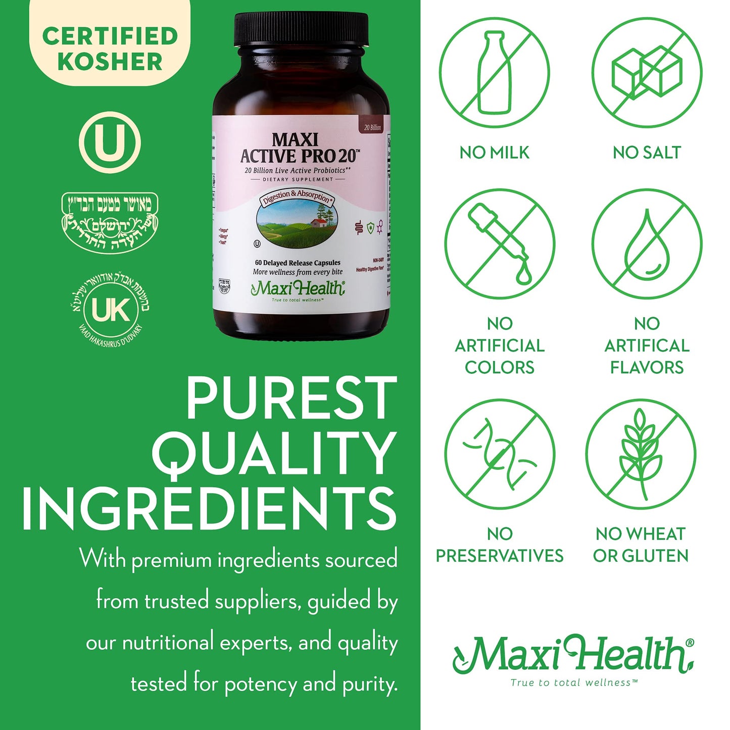 Maxi Health Probiotics for Digestive Health and Gut Capsules, 60 Count