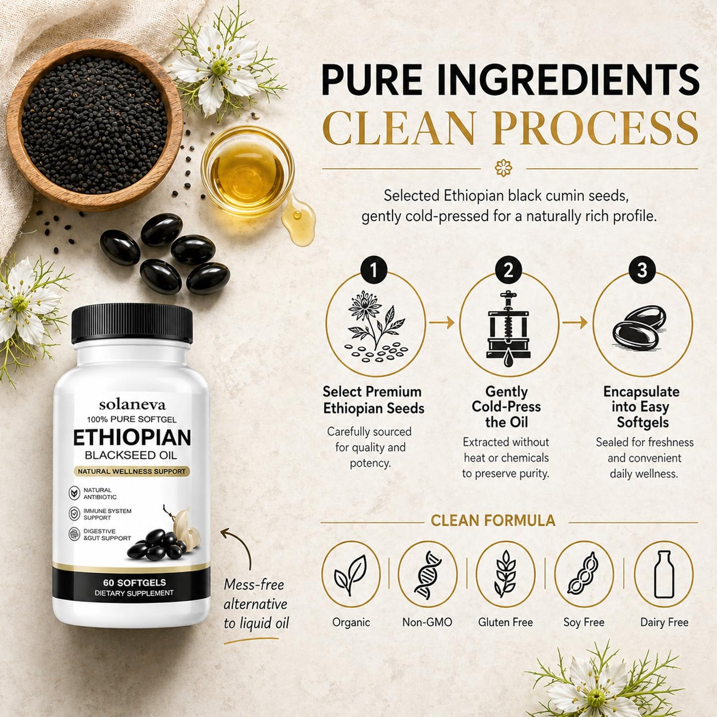 Kuri Nuka Solaneva Ethiopian Black Seed Oil Capsule, 60 Count