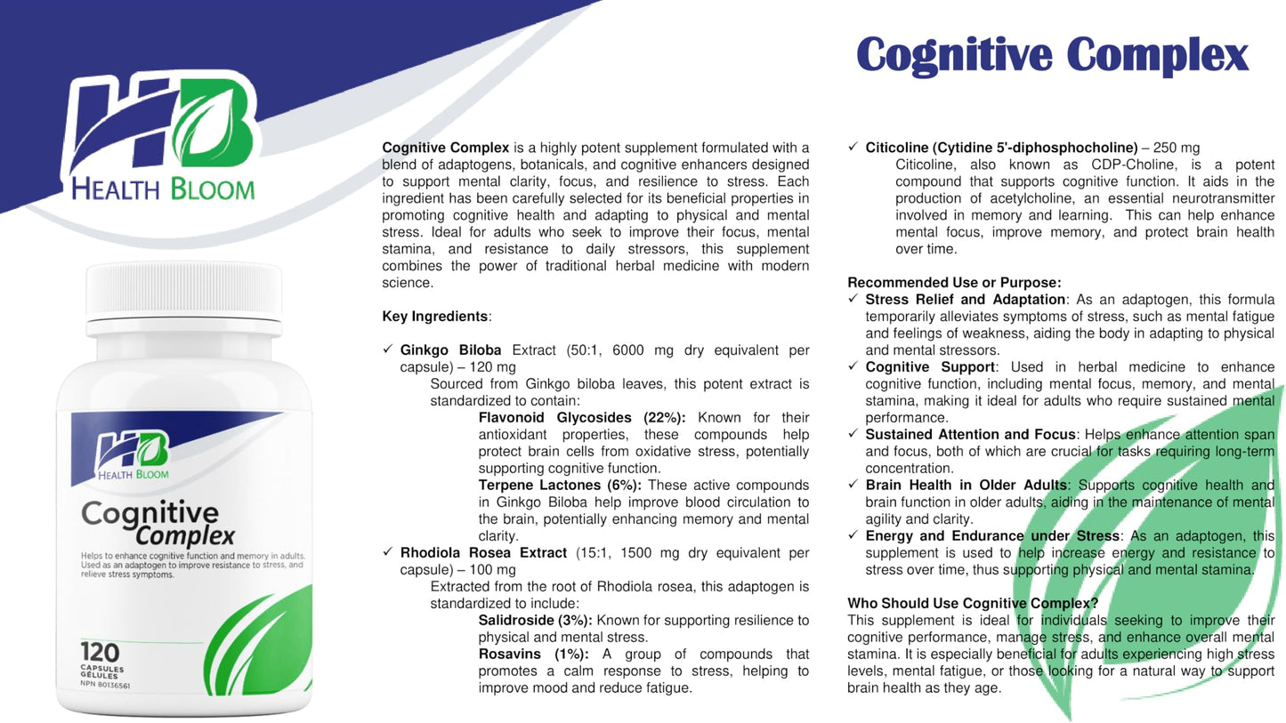 Health Bloom Inc. Cognitive Complex Capsule, 120 Count