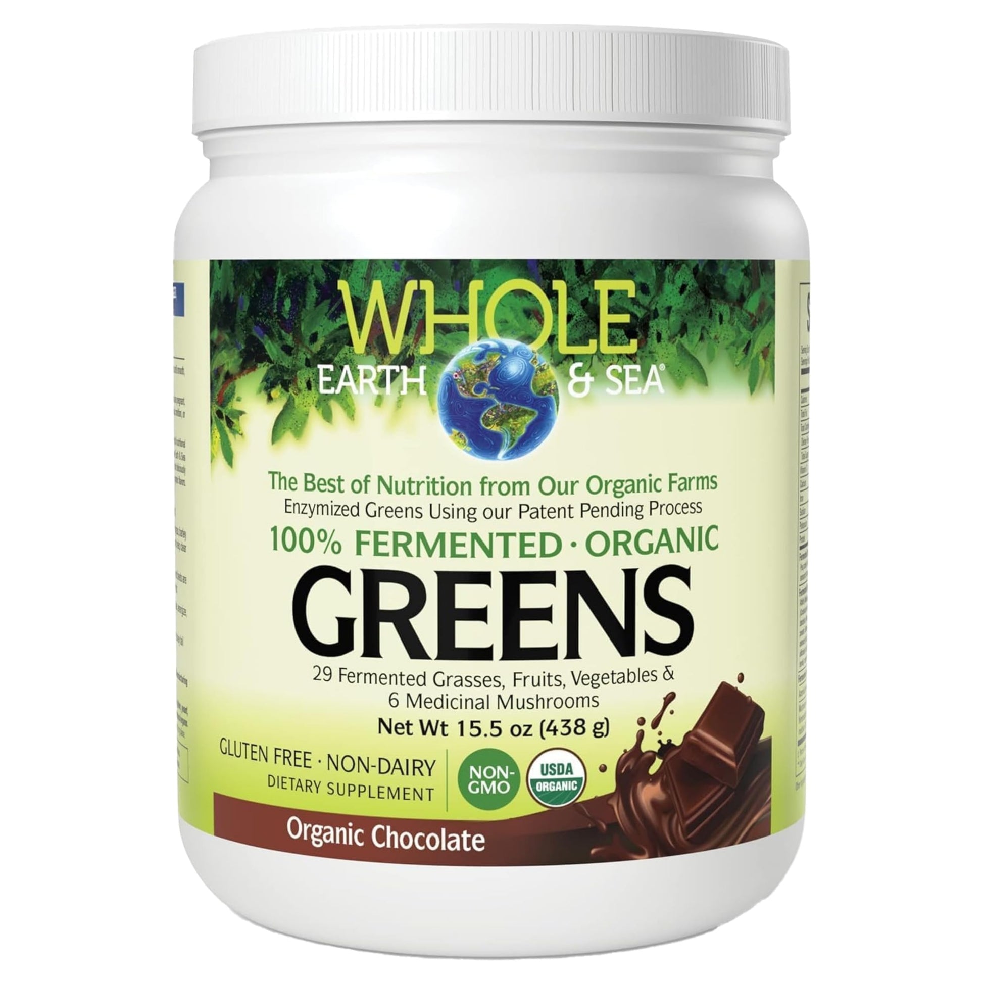 Natural Factors Whole Earth & Sea Organic Fermented Greens Vegan Whole Food Supplement Chocolate Powder 15.5 oz