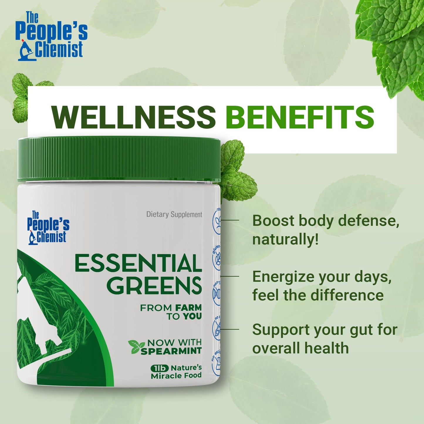 People's Chemist The Essential Greens Organic Moringa, Spirulina, Beetroot, and Probiotics Powder 16 Ounces