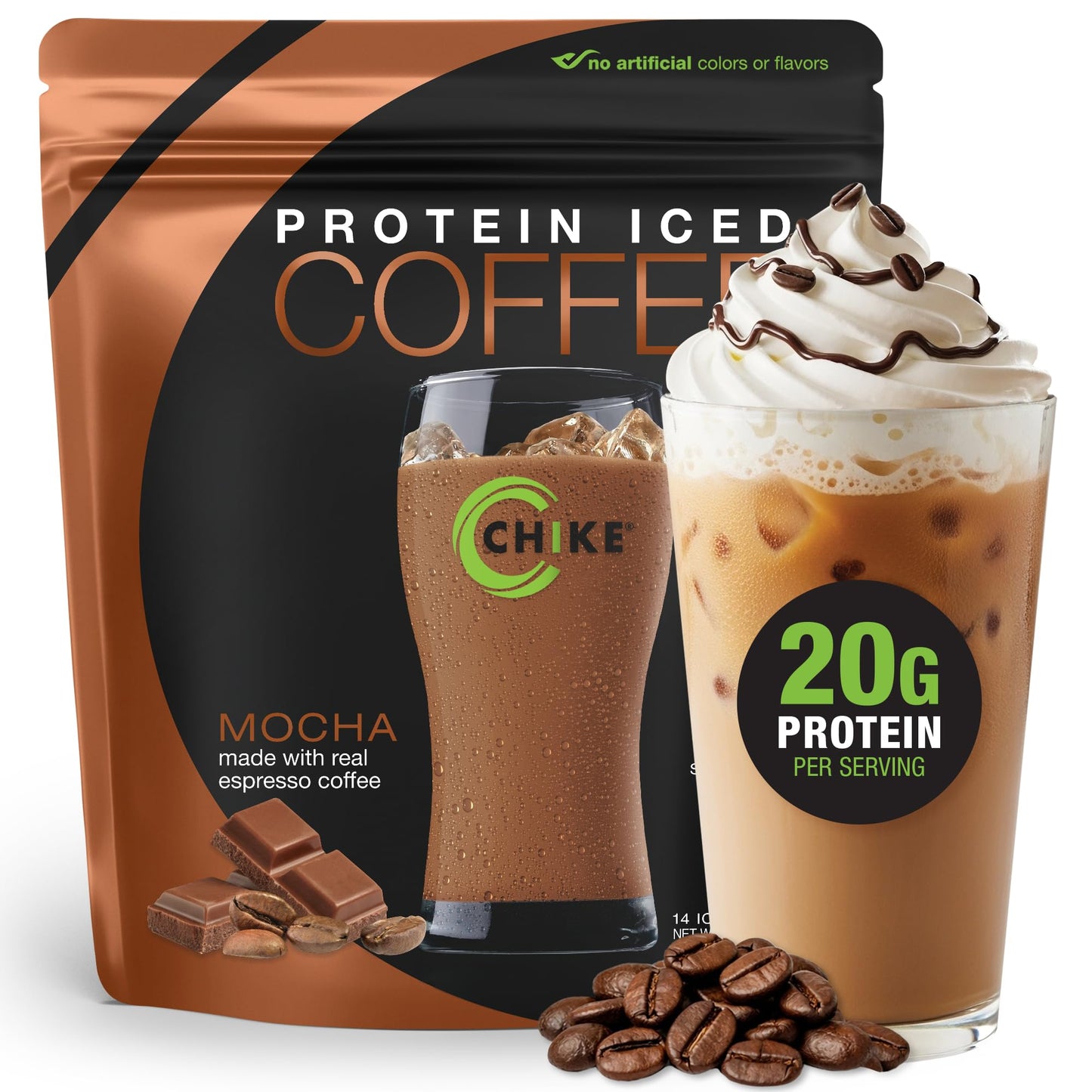CHIKE Mocha High Protein Iced Coffee Powder 15.3 Ounce