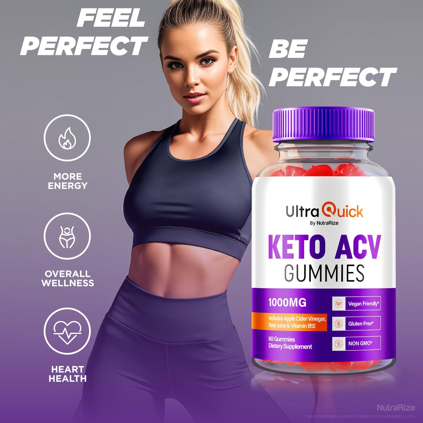 NutraRize Ultra Quick Keto ACV Gummies, 180 Gummies