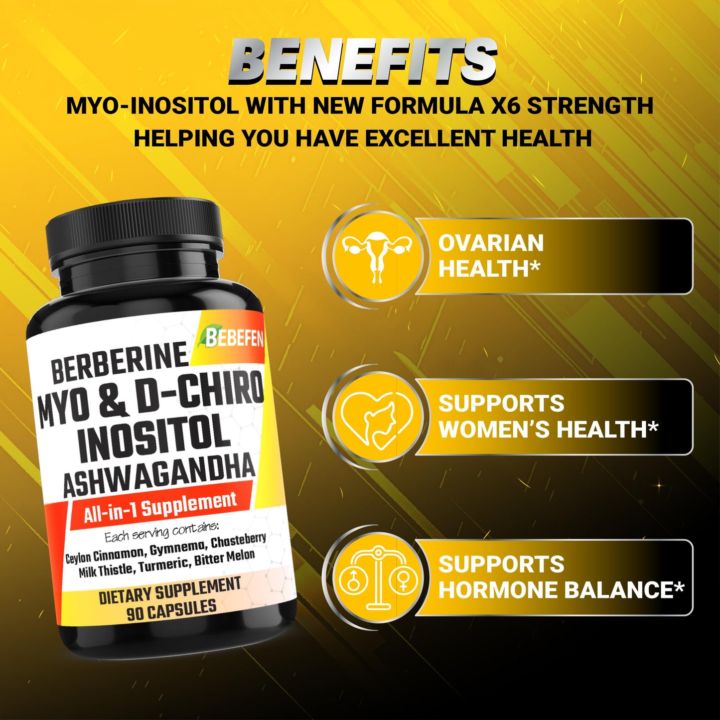 BEBEFEN Myo-Inositol & D-Chiro Inositol Capsules, 90 Count