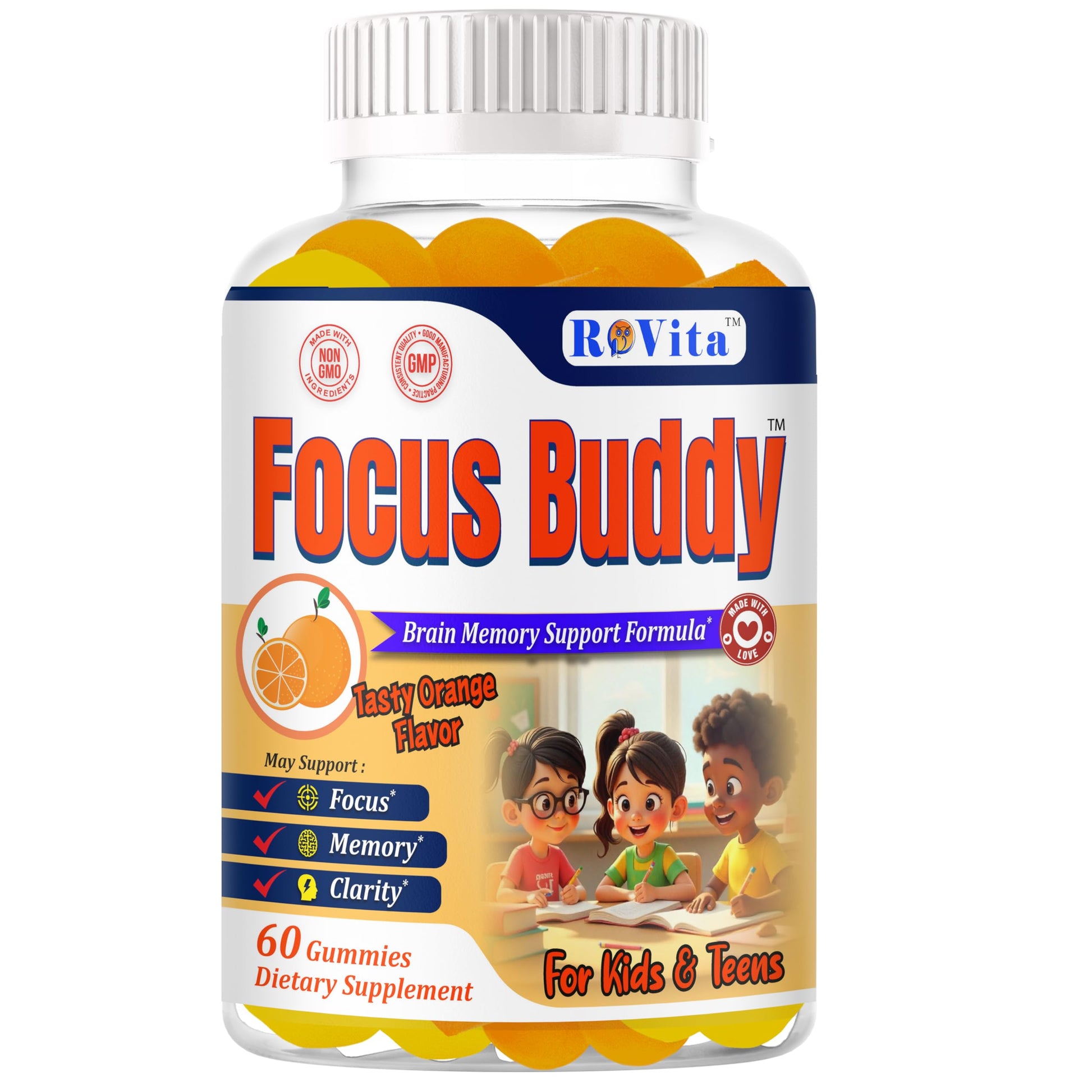ROVita Focus Buddy Kids Focus and Attention Supplements Gummy, 60 Gummies