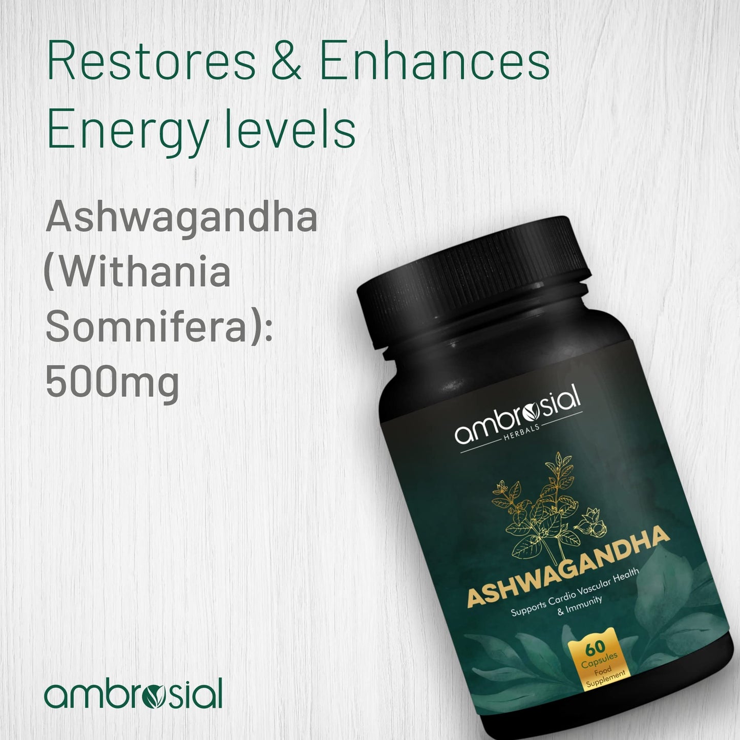 AMBROSIAL Ashwagandha 500mg Capsule, 60 Count