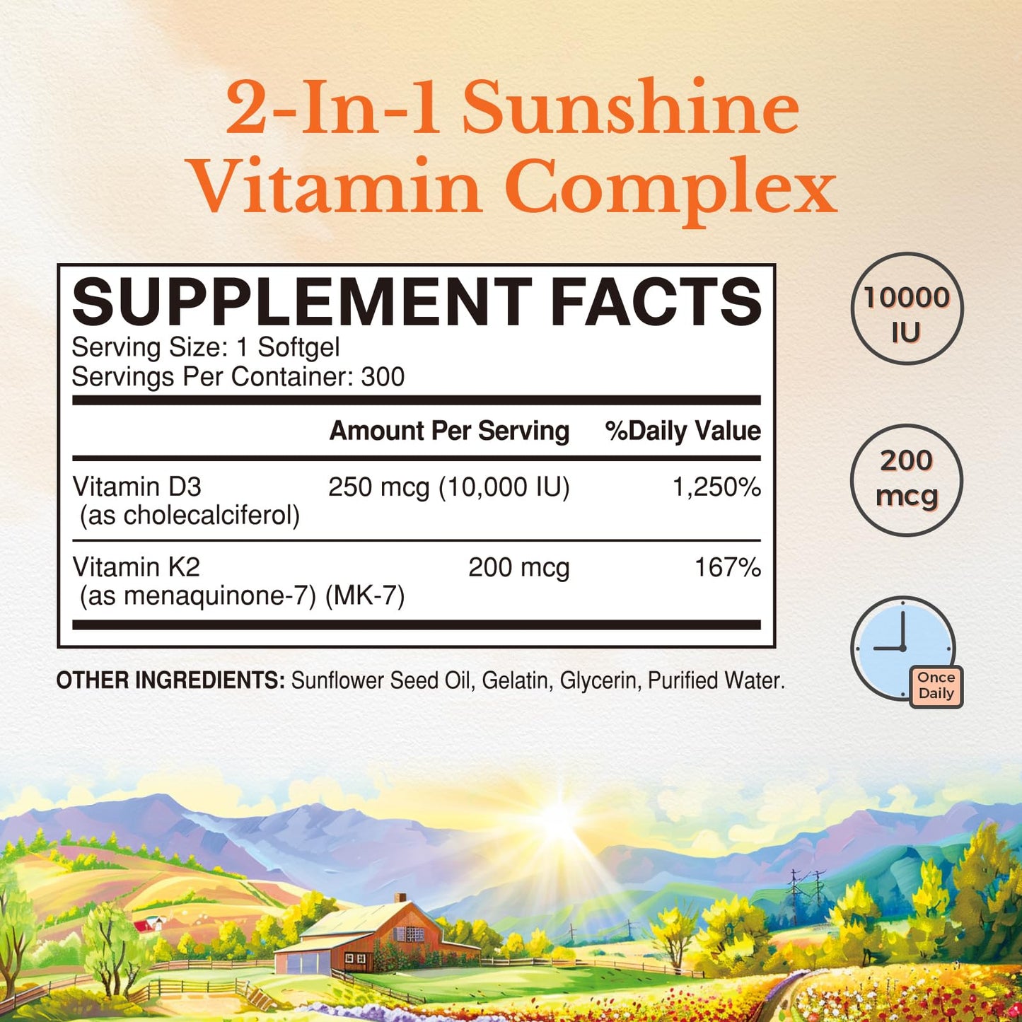 Vitalitown Vitamin D3 K2 Supplement Softgels 300