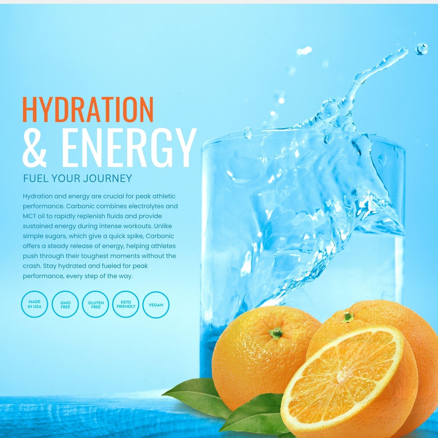 Elemental Fuel Carbonic Orange Zest Hydration & MCT Oil Powder - First-Ever Advanced Electrolyte & MCT Formula, Enhances Hydration, Sustained Energy & Recovery - 31.25 Servings