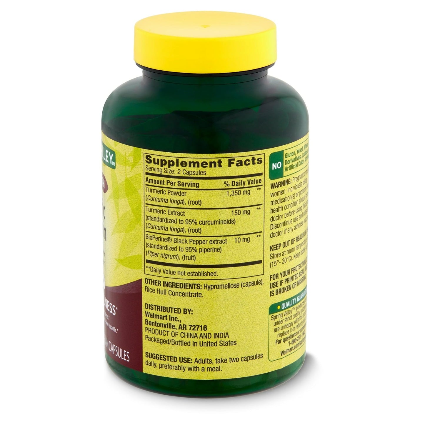 BASKETGOODS Spring Valley Turmeric Curcumin 1500mg with Black Pepper Capsules, 90 Count