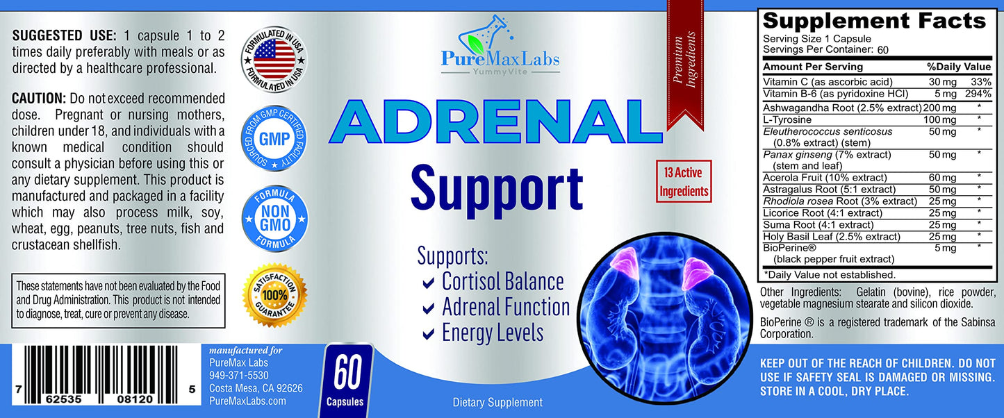 YUMMYVITE Adrenal Support, Cortisol Manager, Adrenal Health Capsule 60 Count