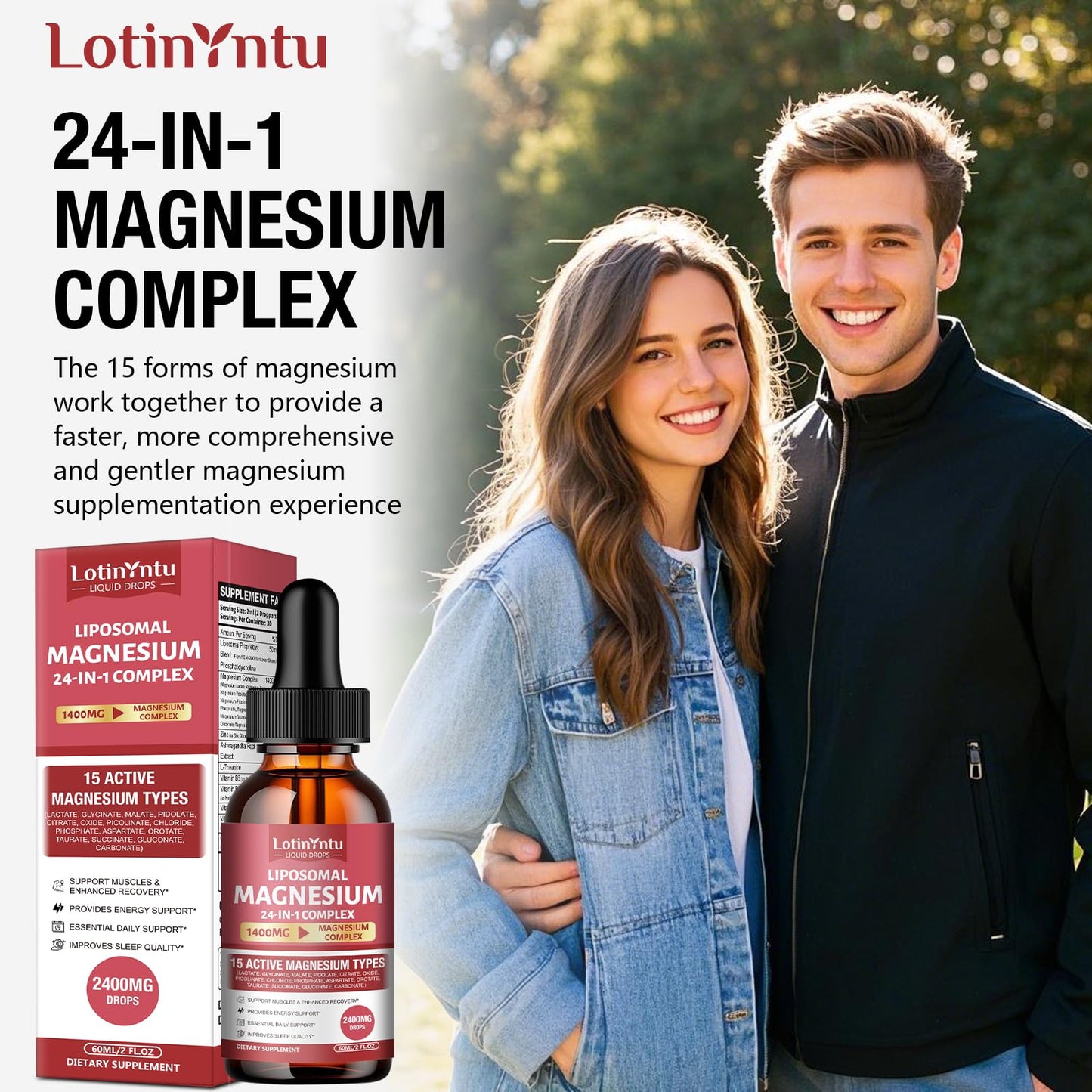 LotinYntu 24-in-1 Liposomal 15 Forms of Magnesium 1400MG Complex Gummies, 2-Count