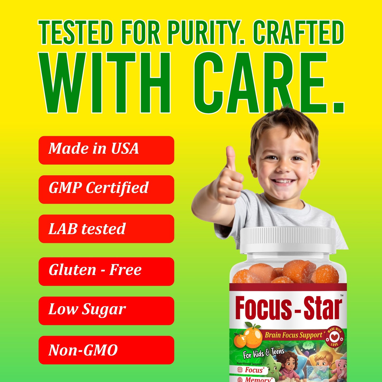 Generic Focus Star Kids Focus Gummies Omega-3 DHA Gummies for Kids, 60 Count